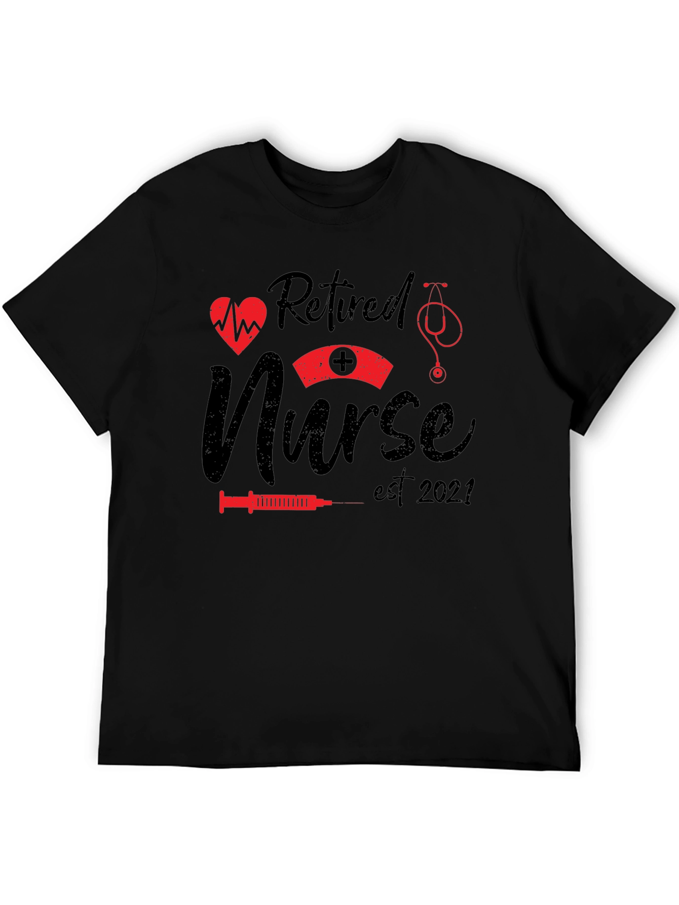 Retired Nurse T-Shirt - Est. 2021 - Black Cotton