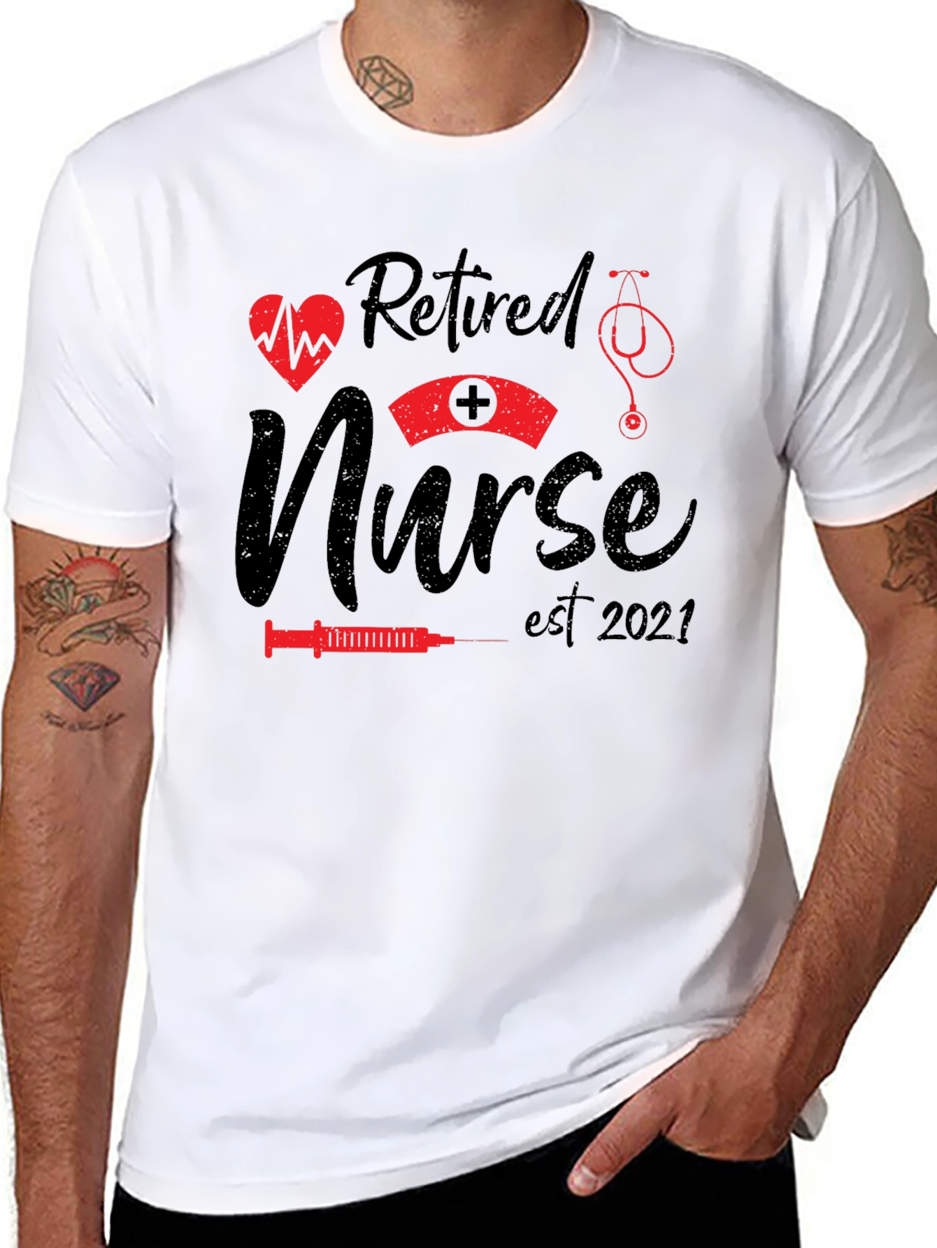 Retired Nurse T-Shirt - Est. 2021 - Black Cotton