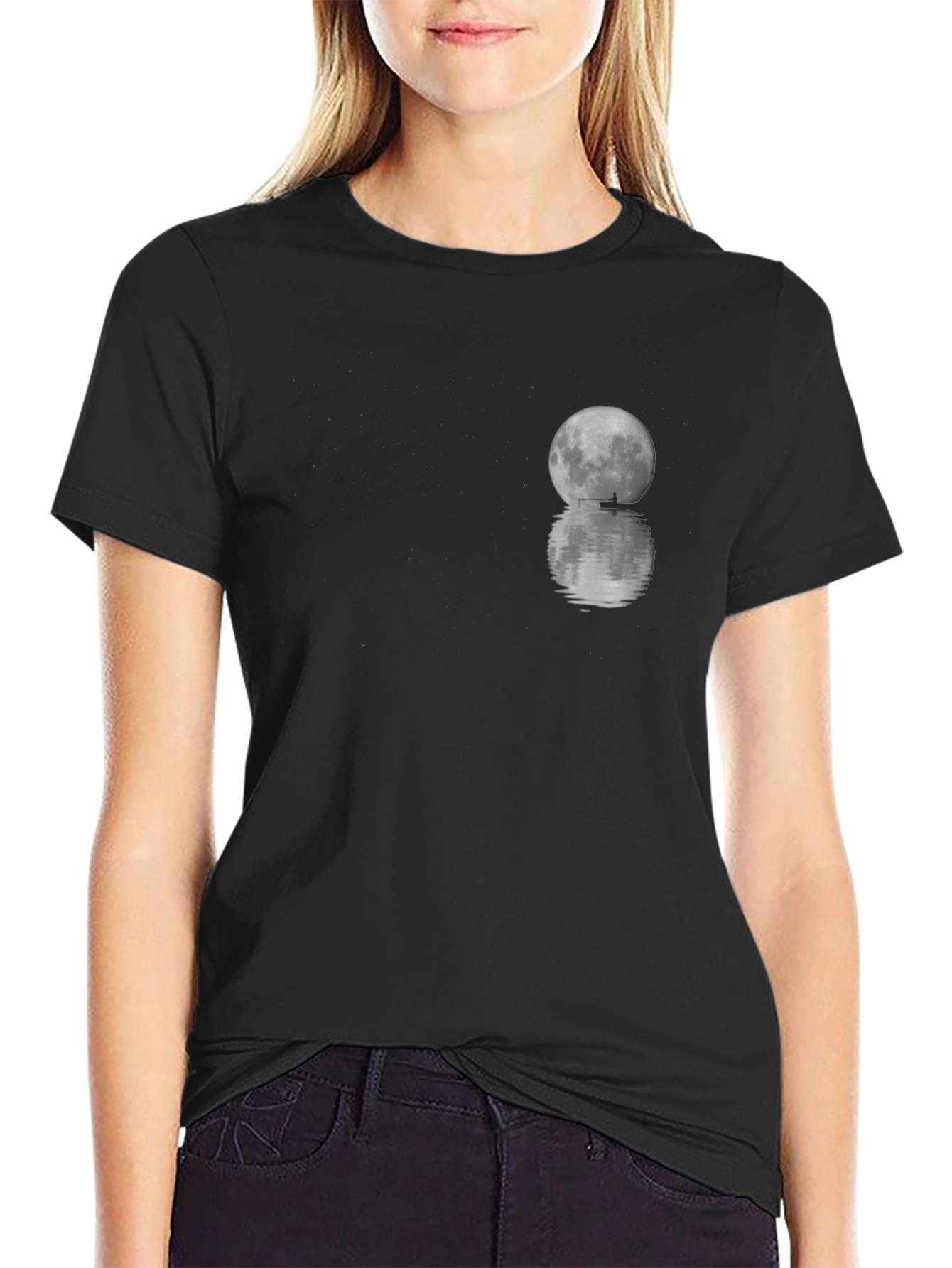 Moon Reflection Graphic Tee - Black Cotton T-Shirt