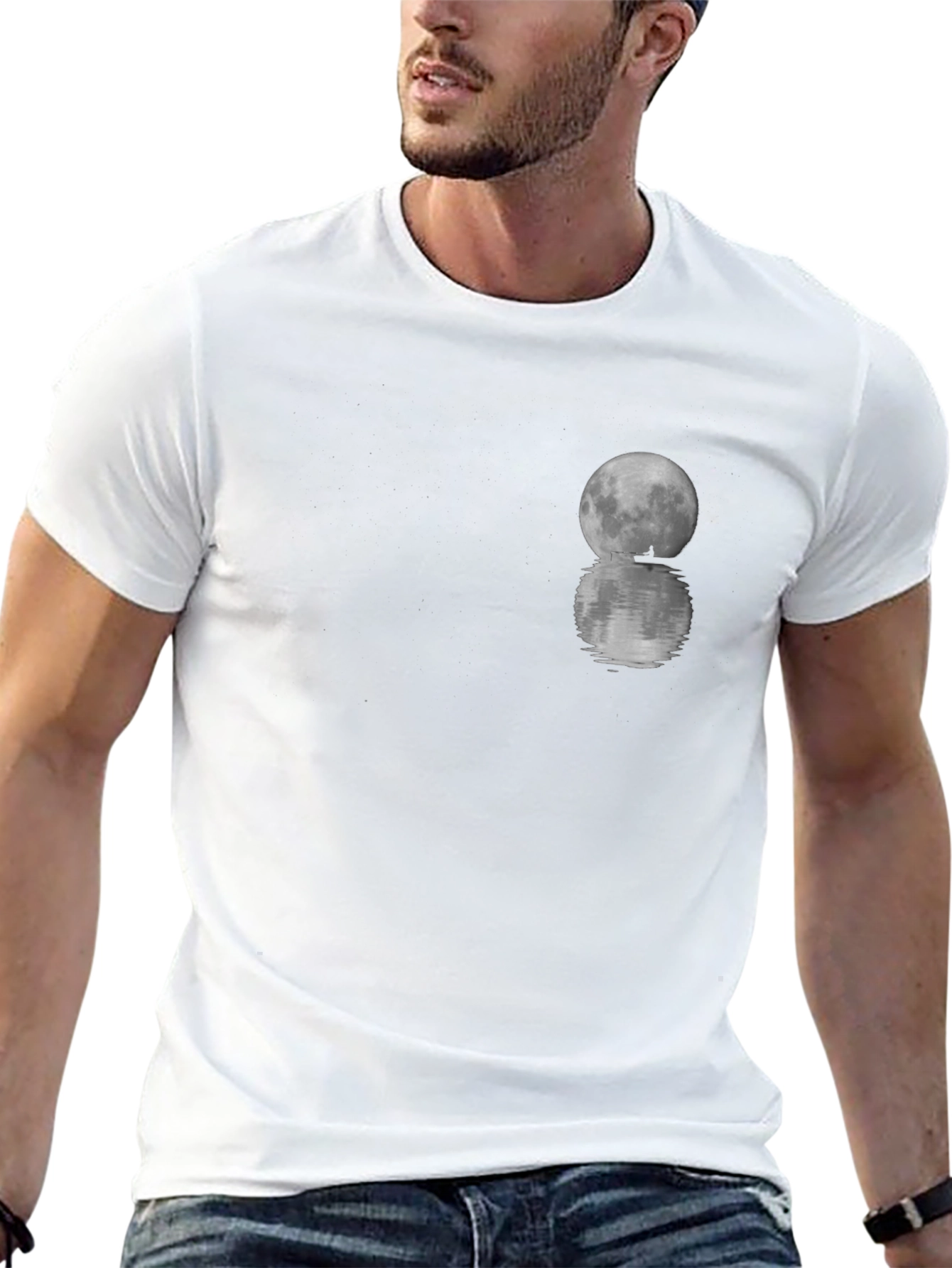 Moon Reflection Graphic Tee - Black Cotton T-Shirt