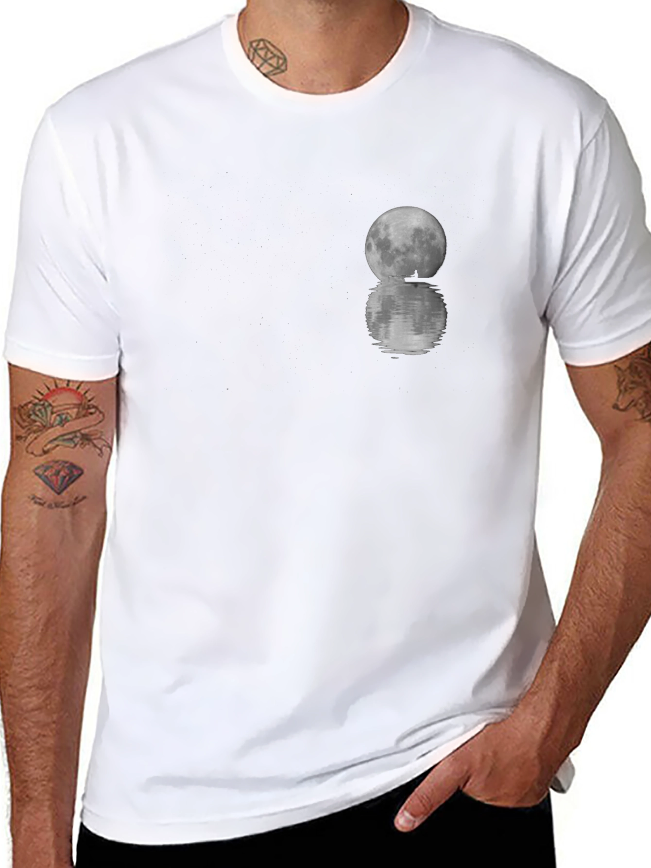 Moon Reflection Graphic Tee - Black Cotton T-Shirt