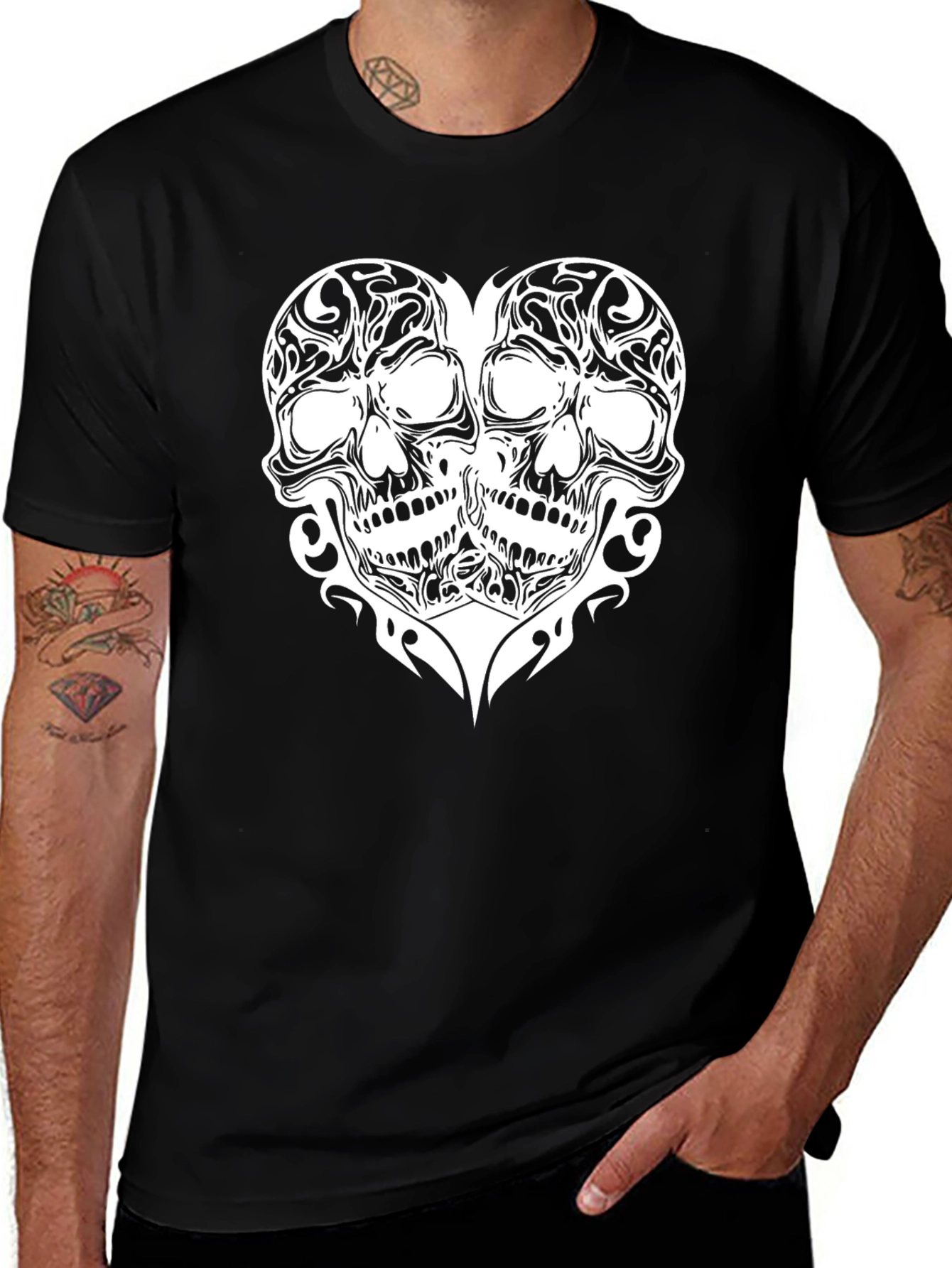 Skull Heart Graphic Print Black T-Shirt