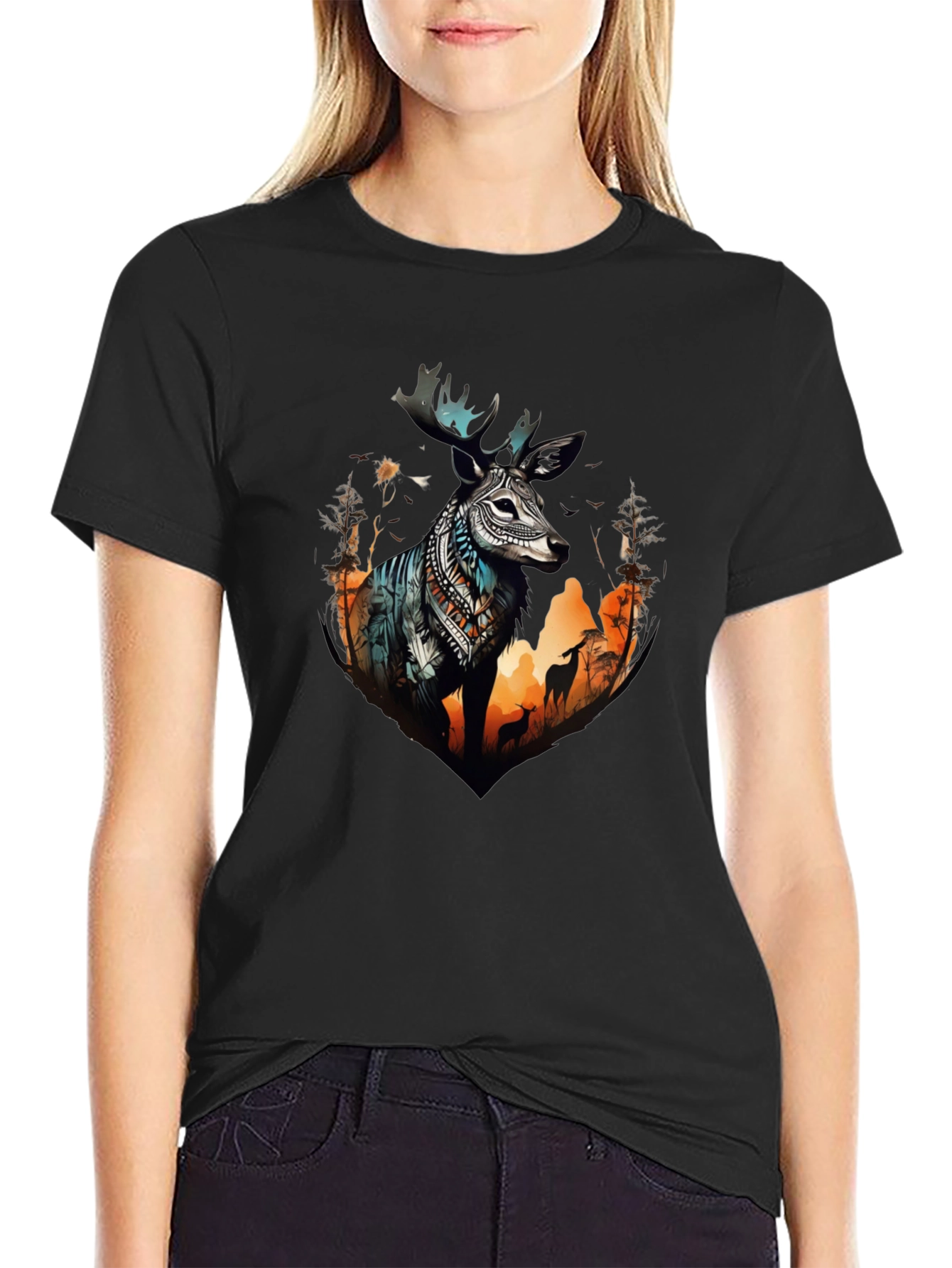 Deer Graphic Print Crew Neck Tee
