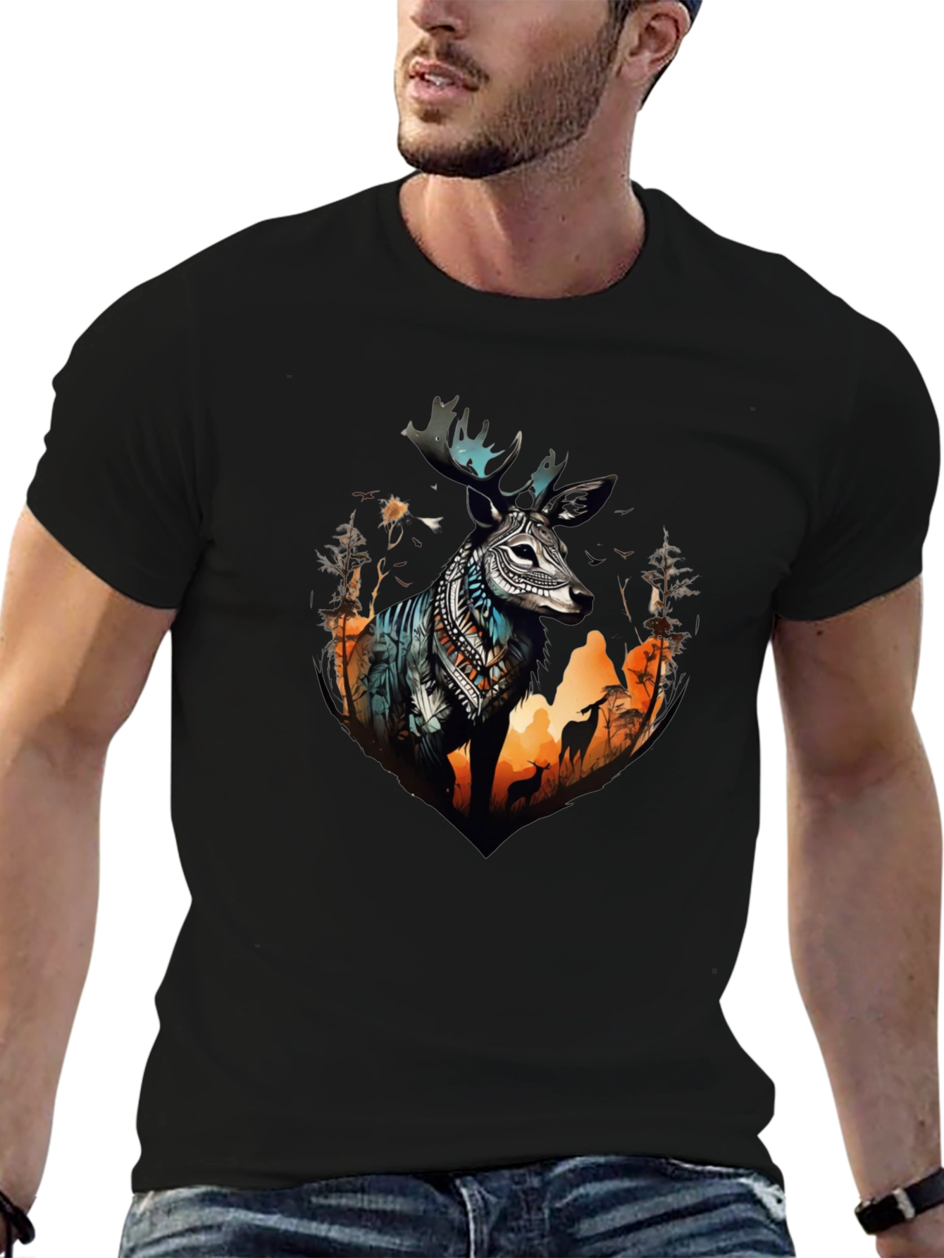 Deer Graphic Print Crew Neck Tee