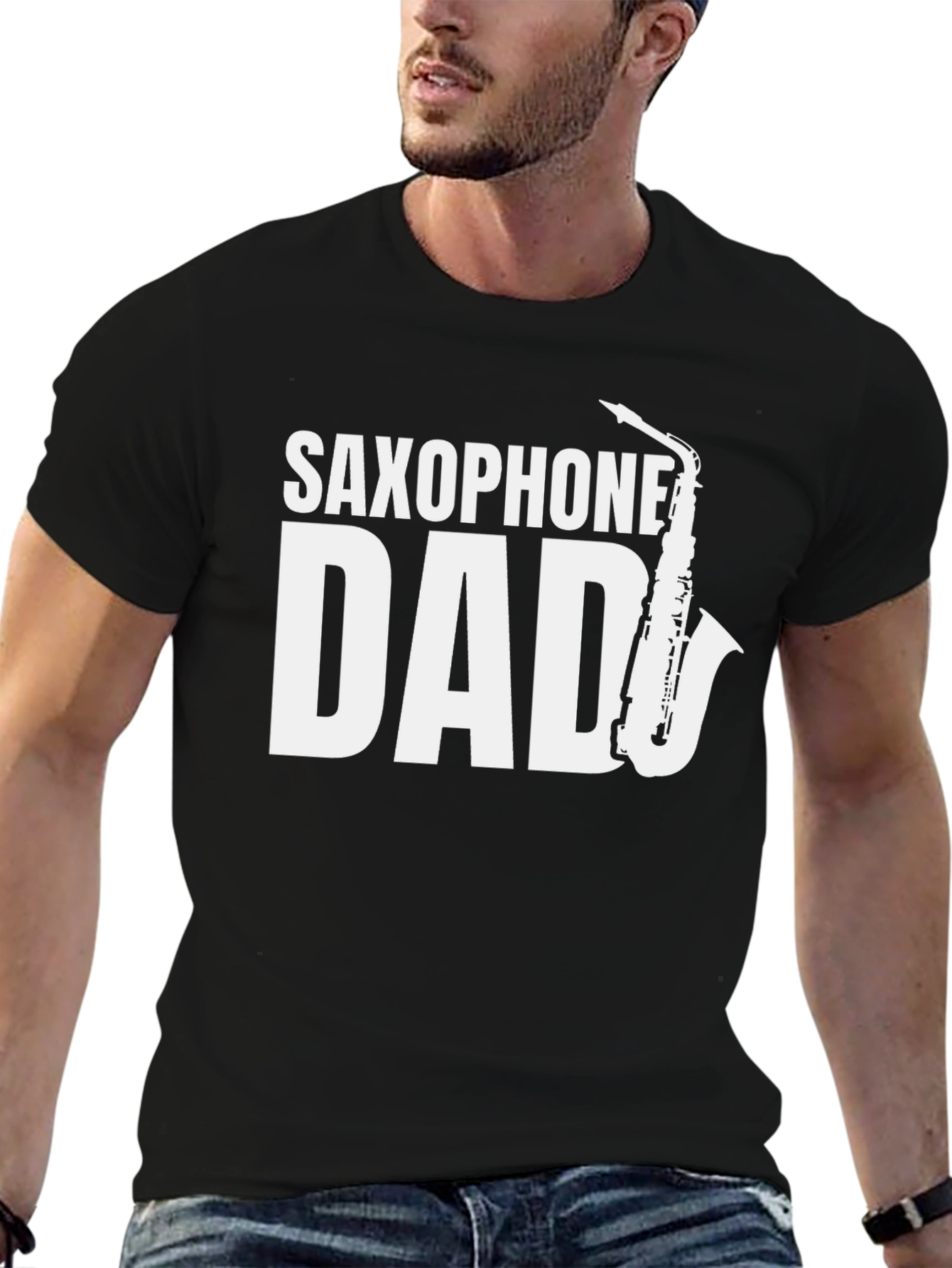 Saxophone Dad Black T-Shirt - Musician Fathers Day Tee