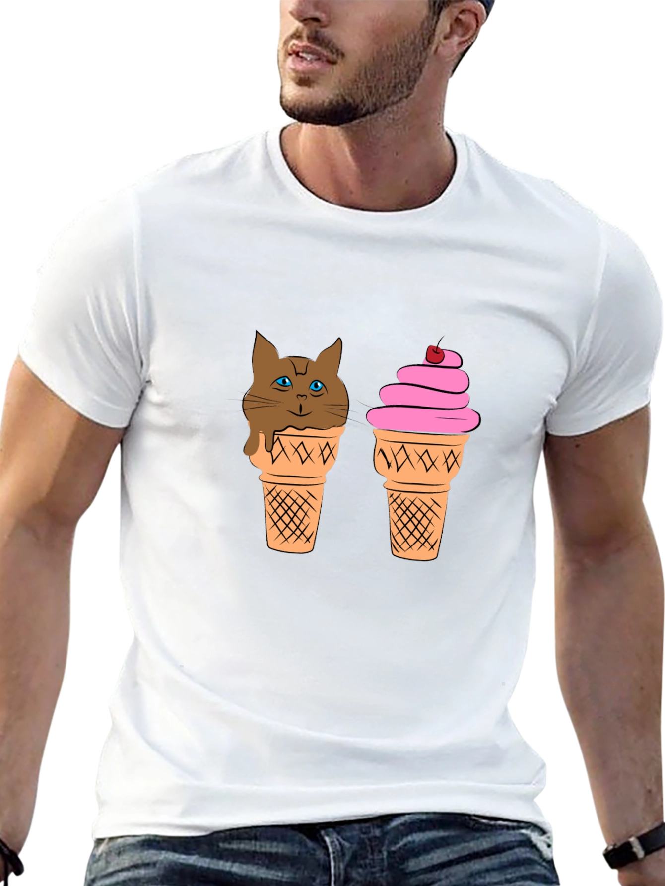 Ice Cream Cat Graphic Tee - Unisex Black T-Shirt