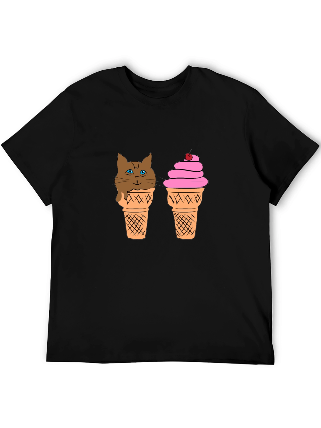 Ice Cream Cat Graphic Tee - Unisex Black T-Shirt