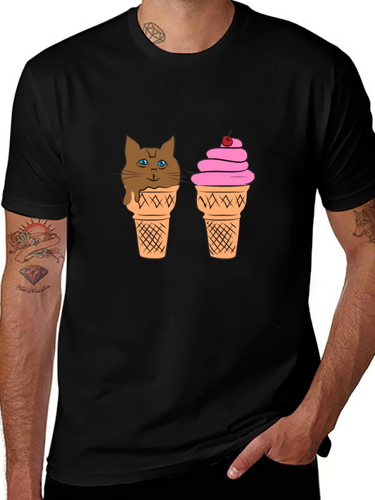 Ice Cream Cat Graphic Tee - Unisex Black T-Shirt