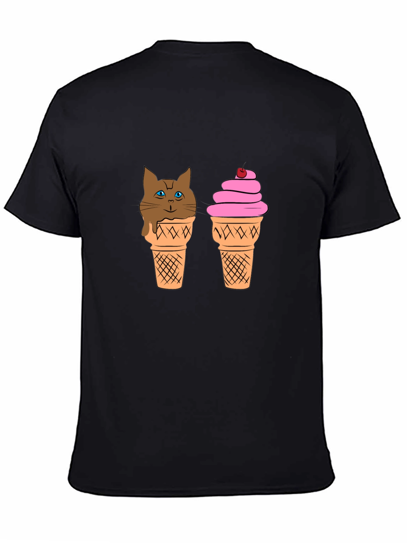 Ice Cream Cat Graphic Tee - Unisex Black T-Shirt