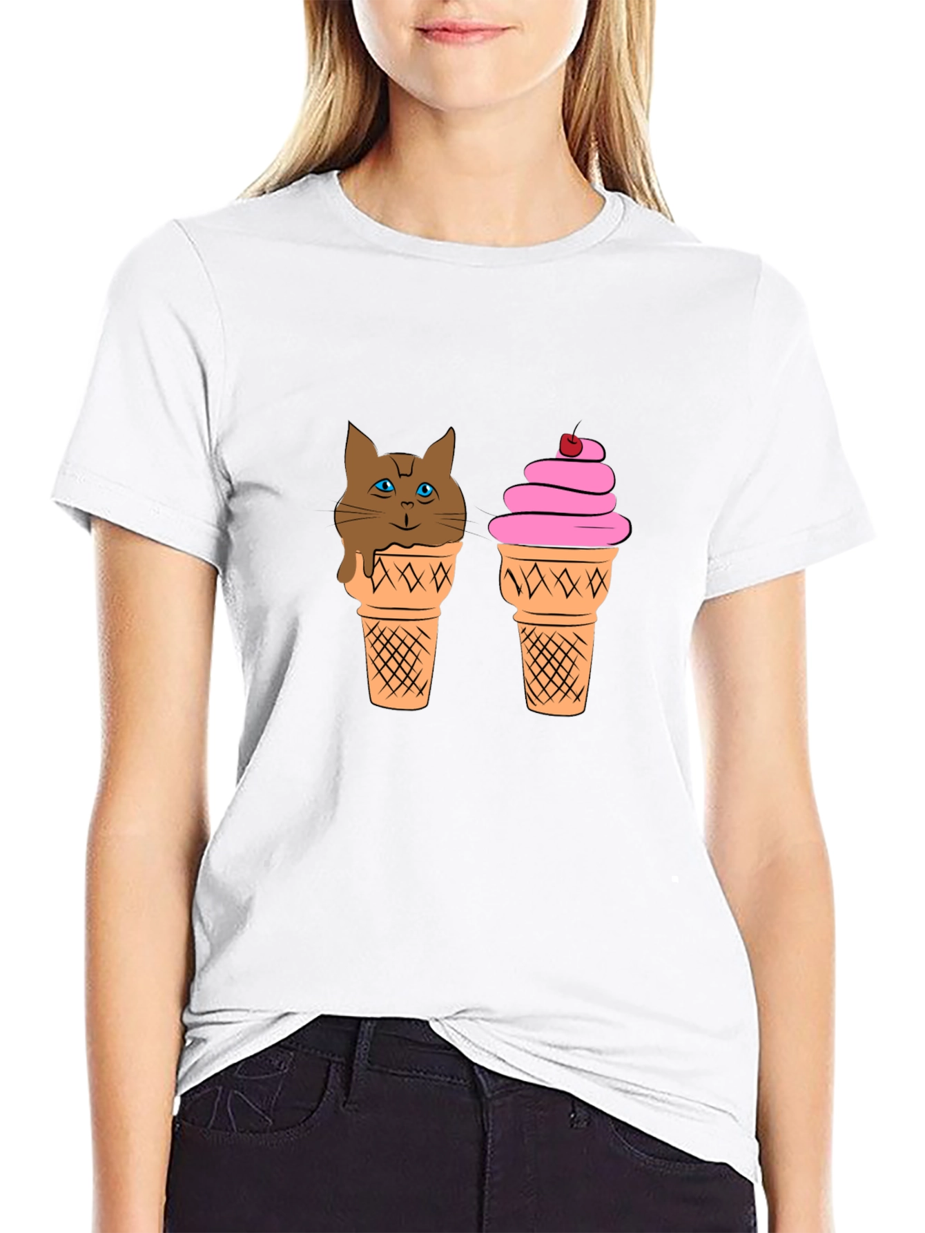 Ice Cream Cat Graphic Tee - Unisex Black T-Shirt
