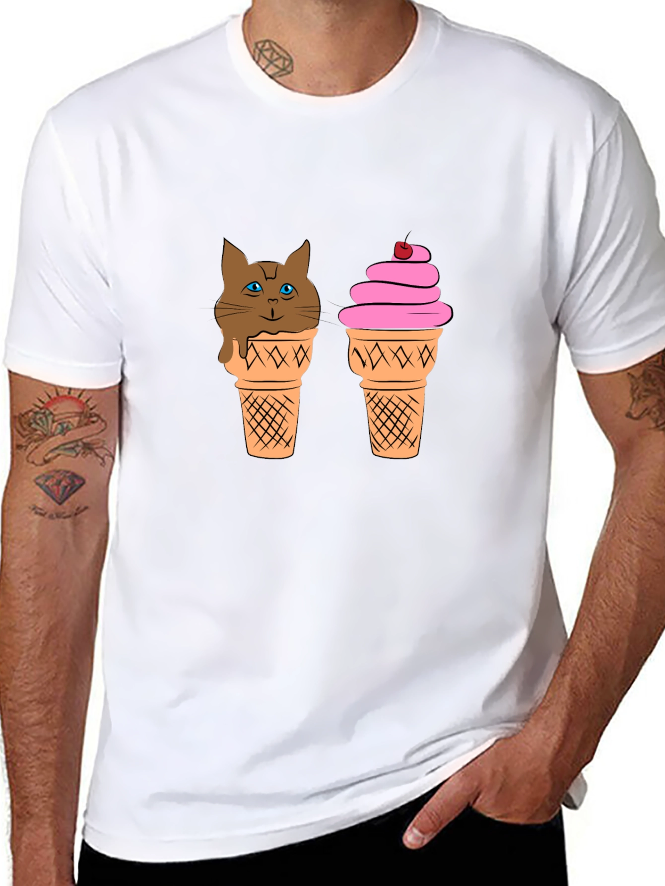 Ice Cream Cat Graphic Tee - Unisex Black T-Shirt