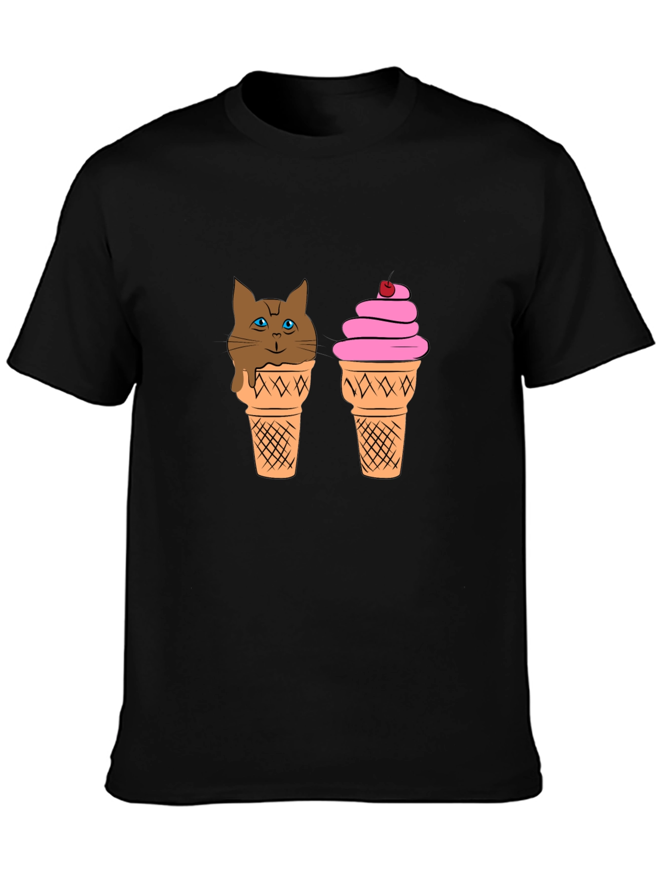 Ice Cream Cat Graphic Tee - Unisex Black T-Shirt
