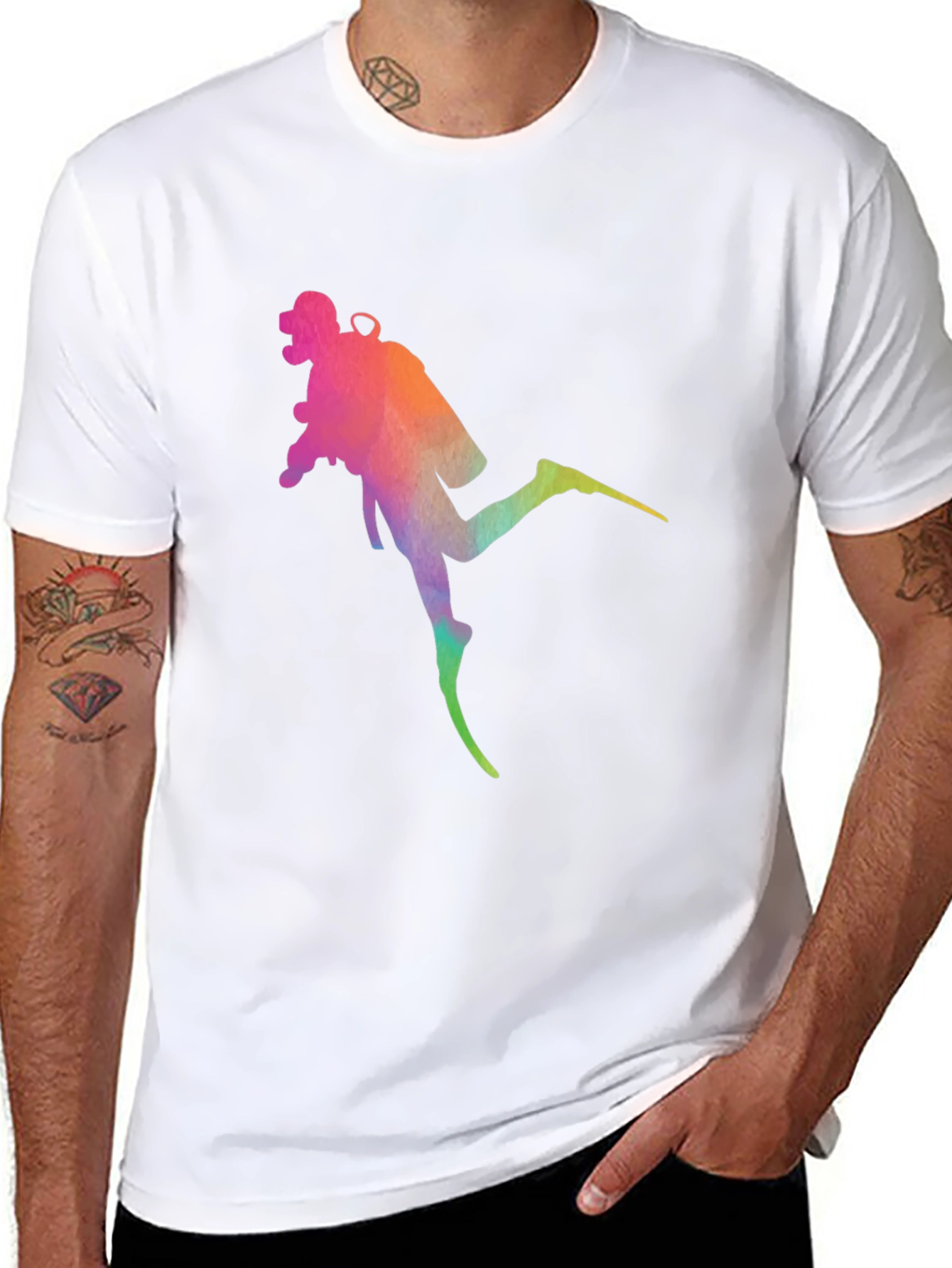 Diver Silhouette Graphic Tee - Black Cotton Blend