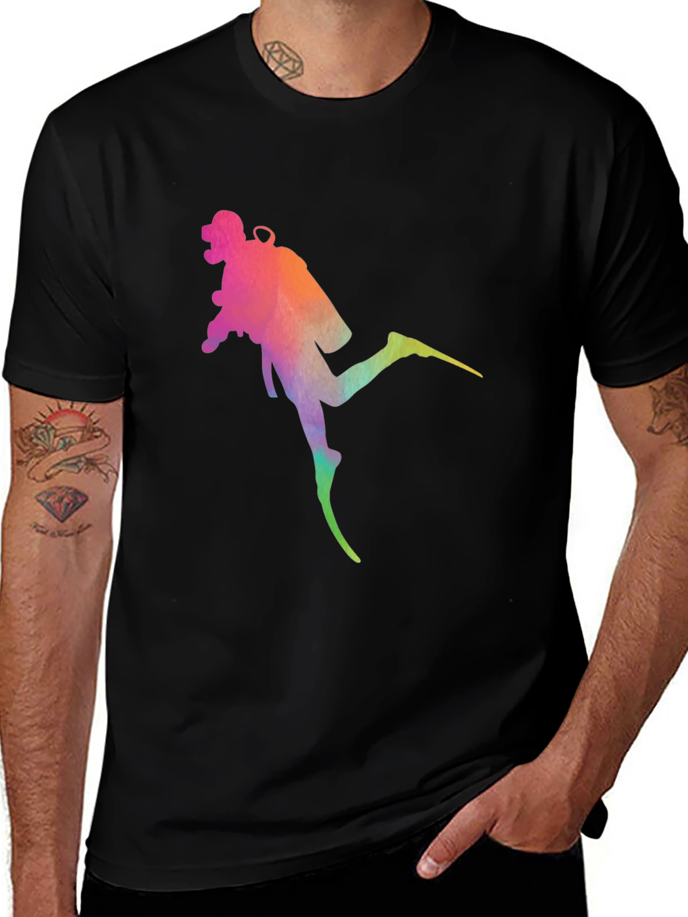 Diver Silhouette Graphic Tee - Black Cotton Blend