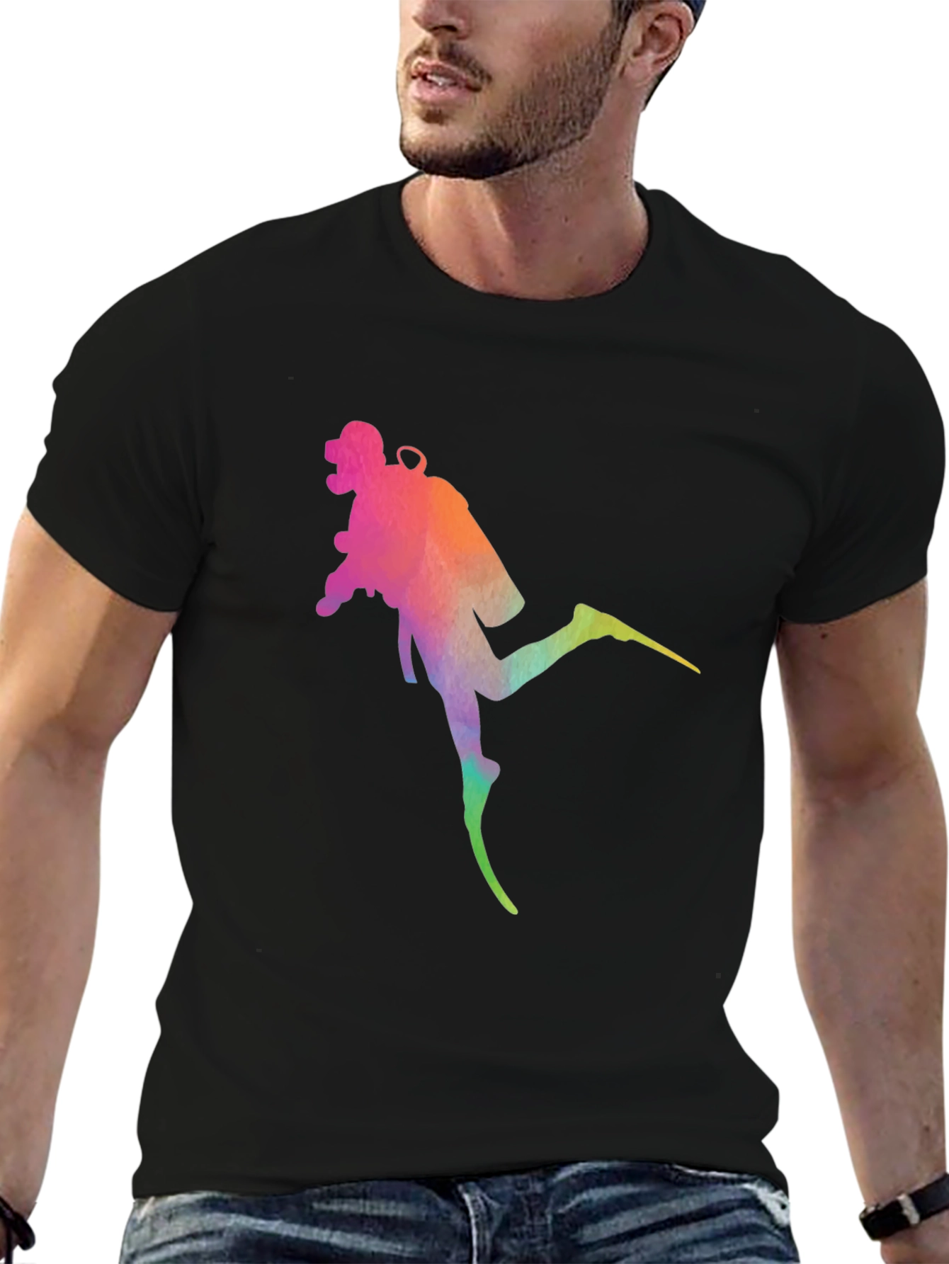 Diver Silhouette Graphic Tee - Black Cotton Blend