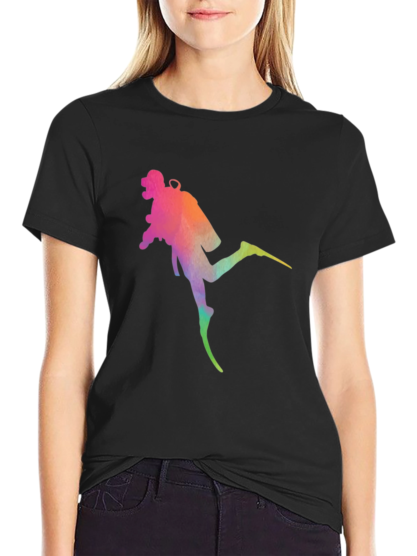 Diver Silhouette Graphic Tee - Black Cotton Blend