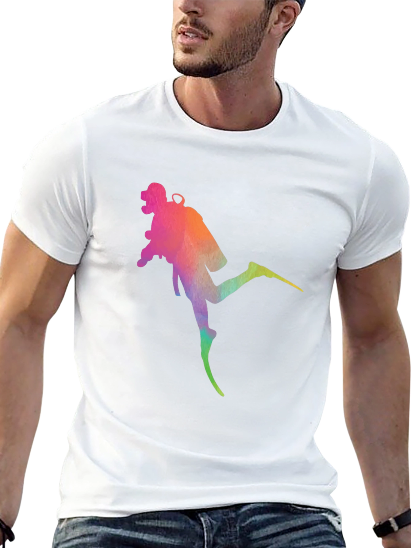 Diver Silhouette Graphic Tee - Black Cotton Blend