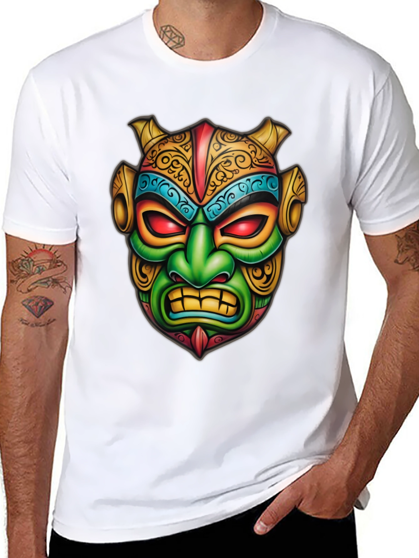 Mens Graphic Tee - Tribal Mask Design