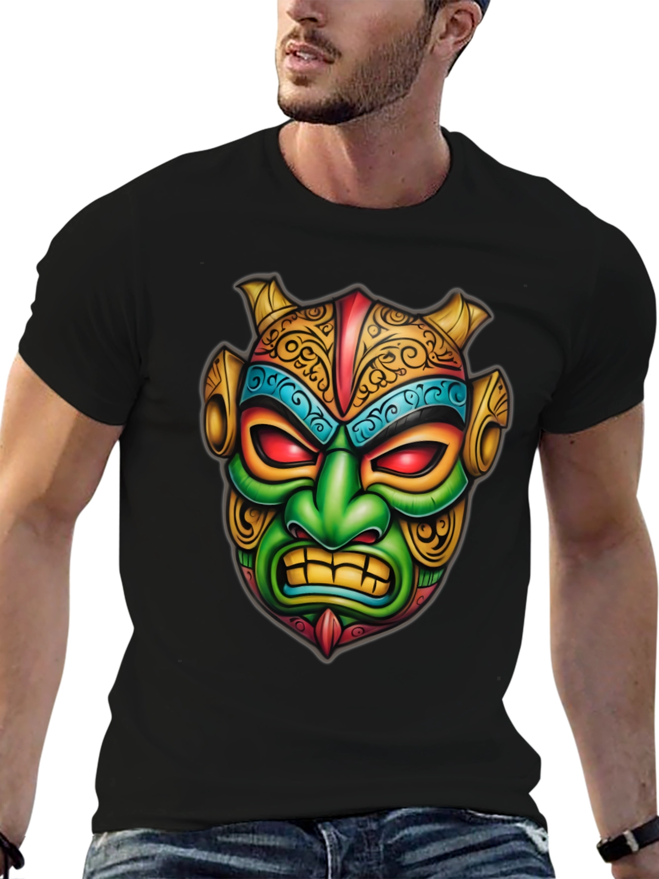 Mens Graphic Tee - Tribal Mask Design
