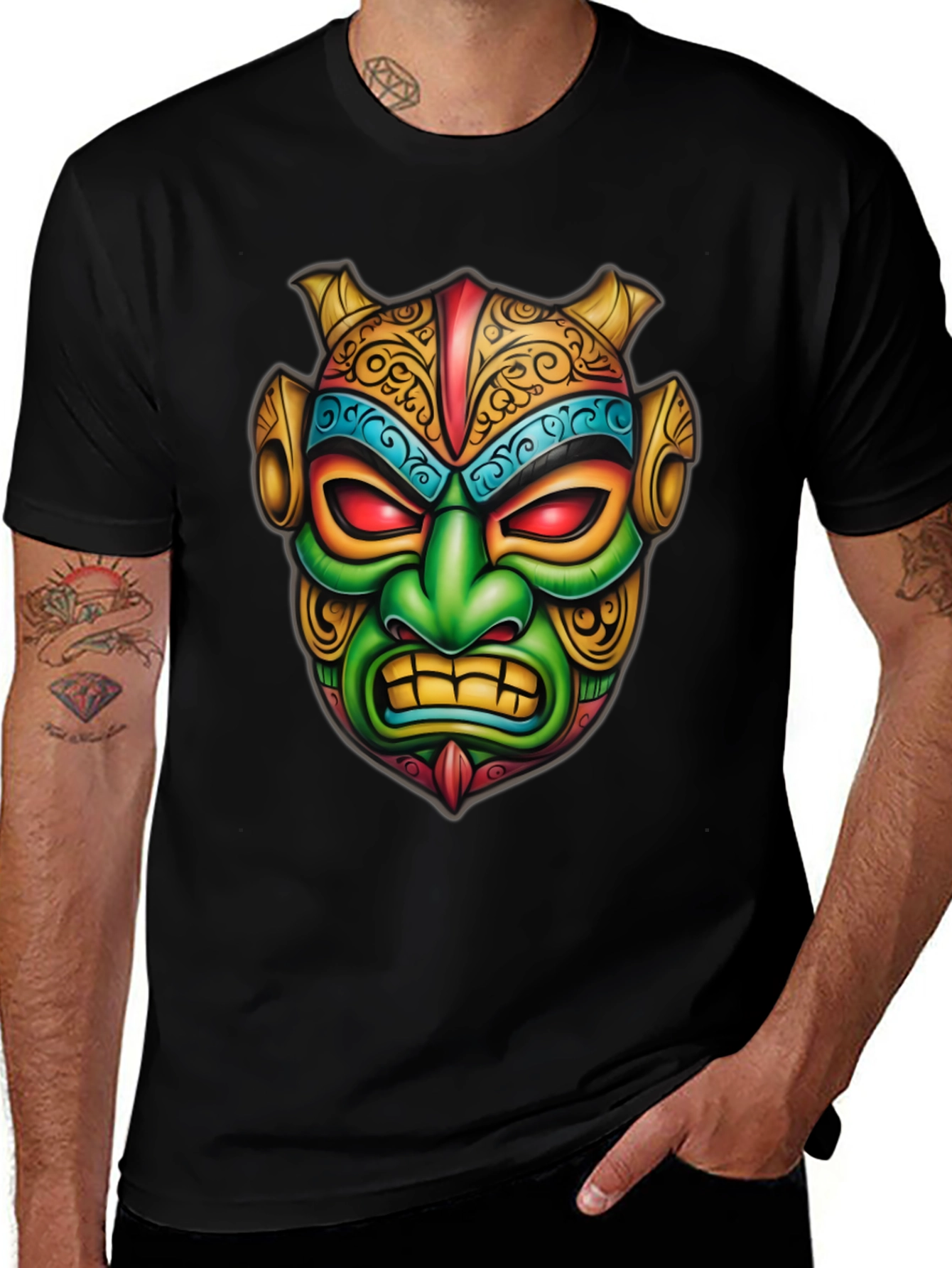 Mens Graphic Tee - Tribal Mask Design