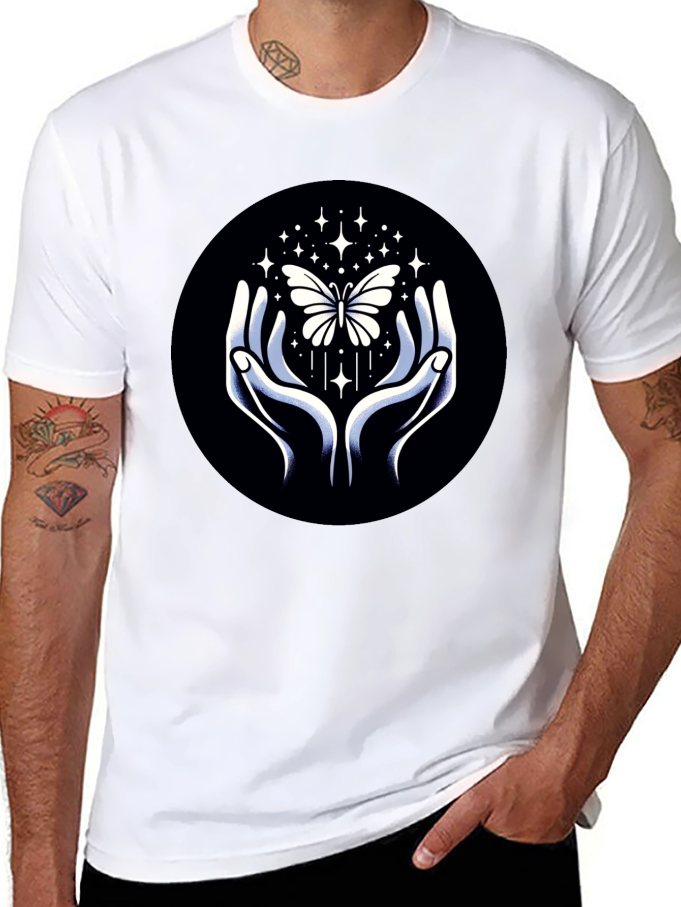 Butterfly Hands Graphic Tee - Stylish Black T-Shirt