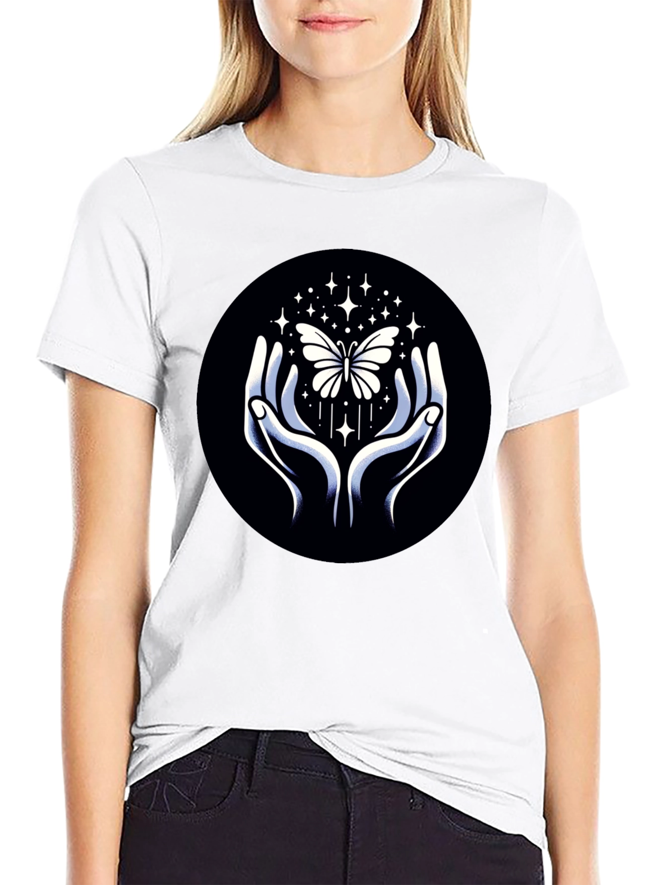 Butterfly Hands Graphic Tee - Stylish Black T-Shirt