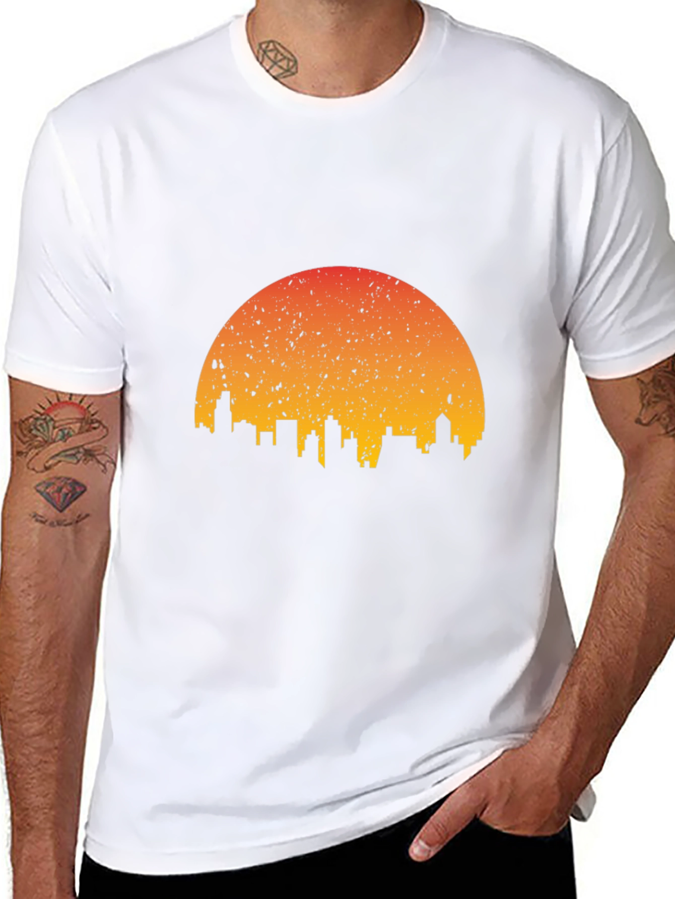 Sunset Skyline Graphic Tee - Stylish Black T-Shirt
