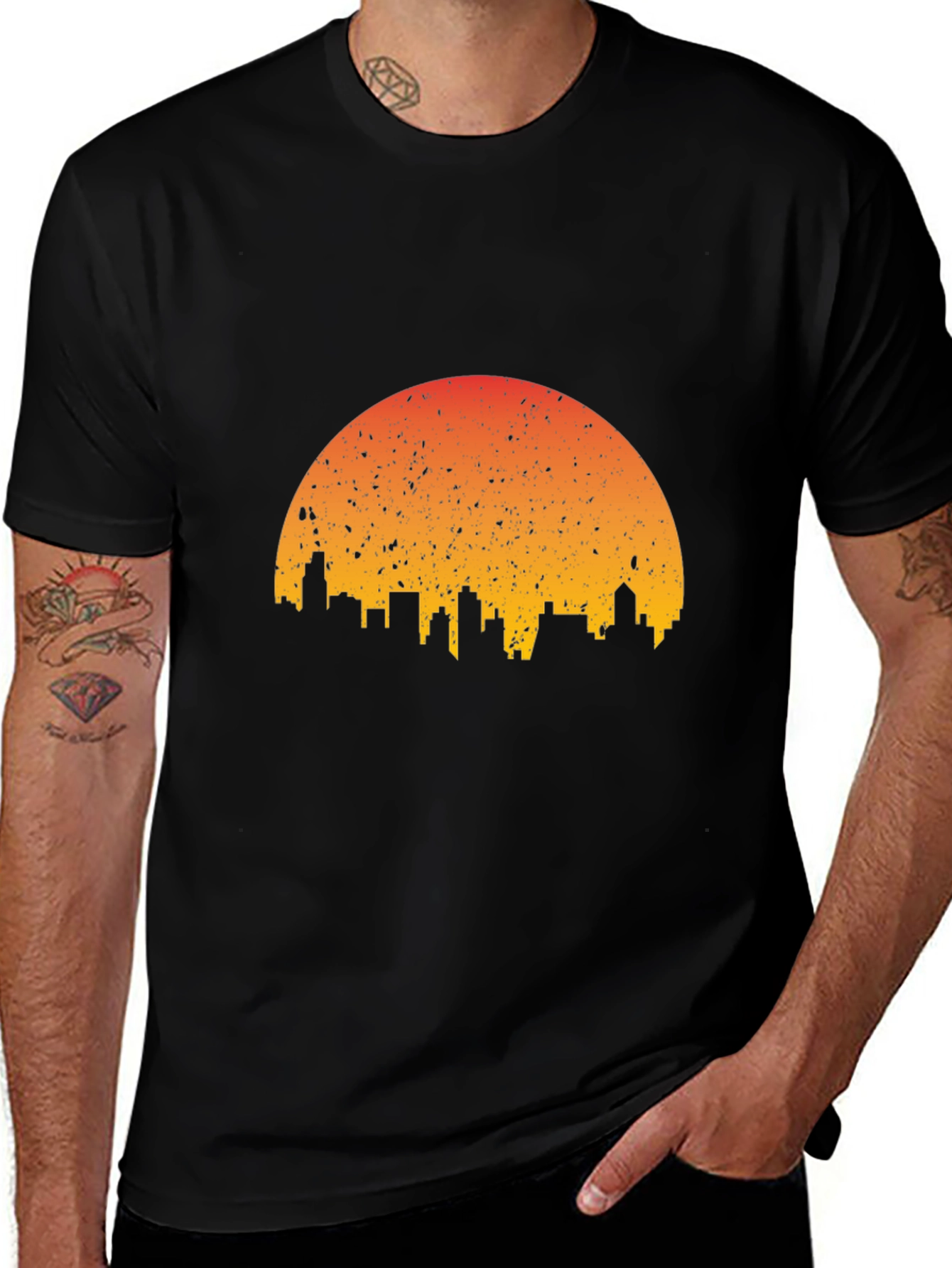 Sunset Skyline Graphic Tee - Stylish Black T-Shirt