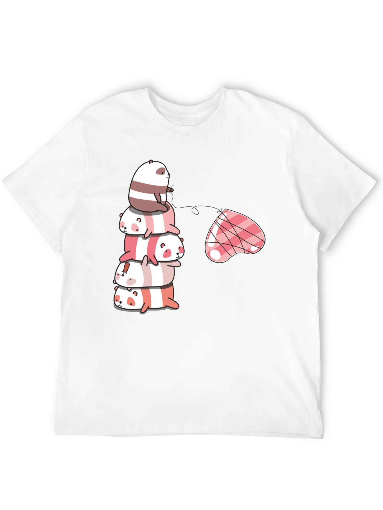 Stacked Panda & Heart Graphic Tee - Black