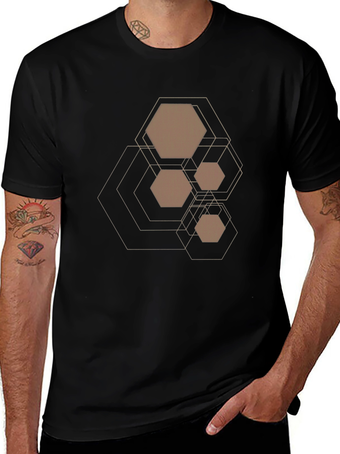 Geometric Hexagon Design T-Shirt - Modern Casual Tee