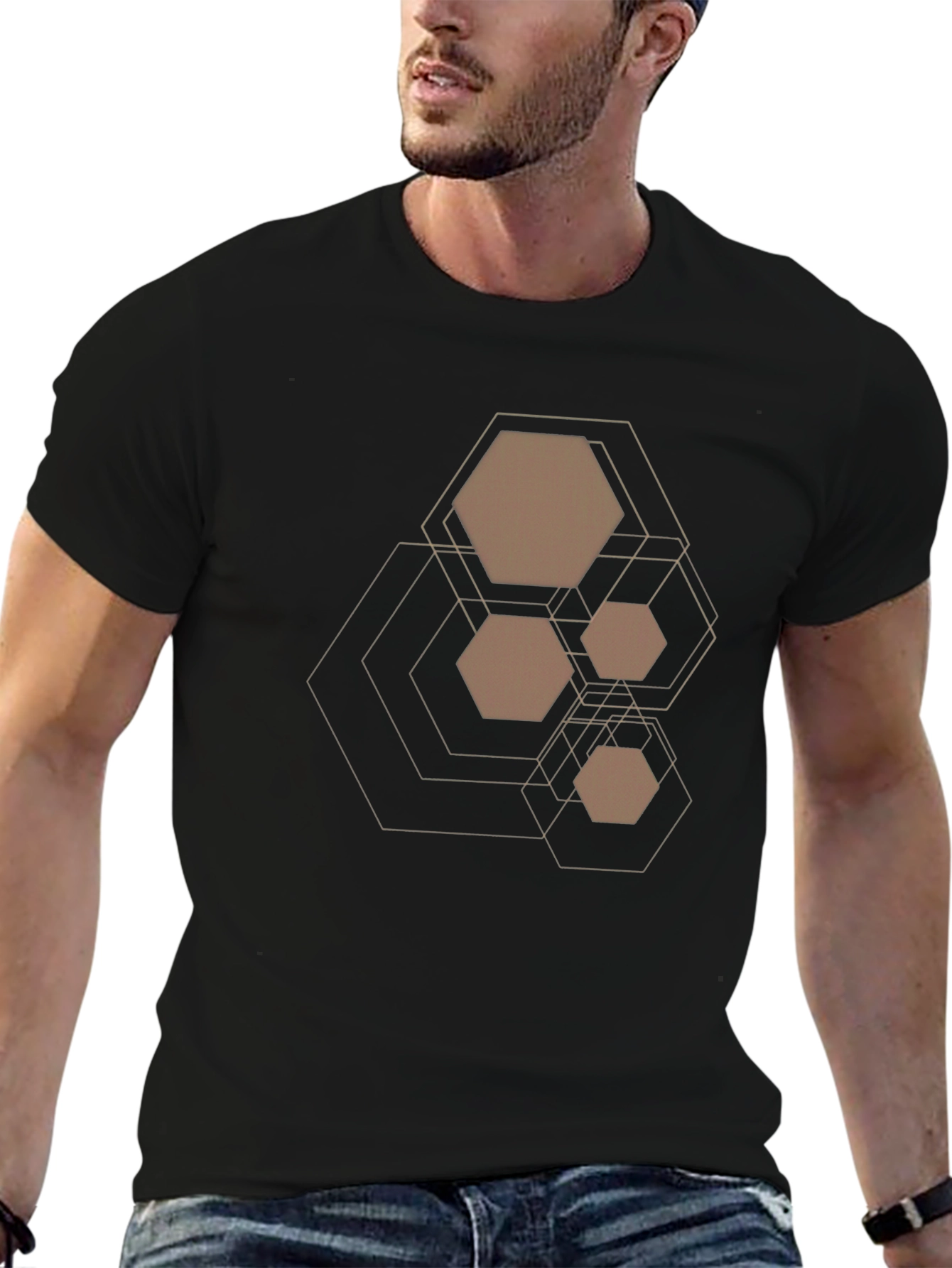 Geometric Hexagon Design T-Shirt - Modern Casual Tee