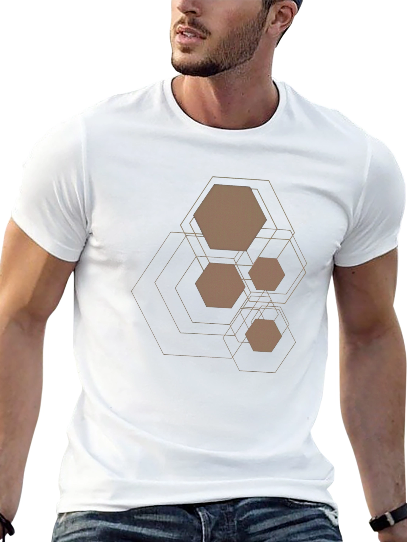 Geometric Hexagon Design T-Shirt - Modern Casual Tee