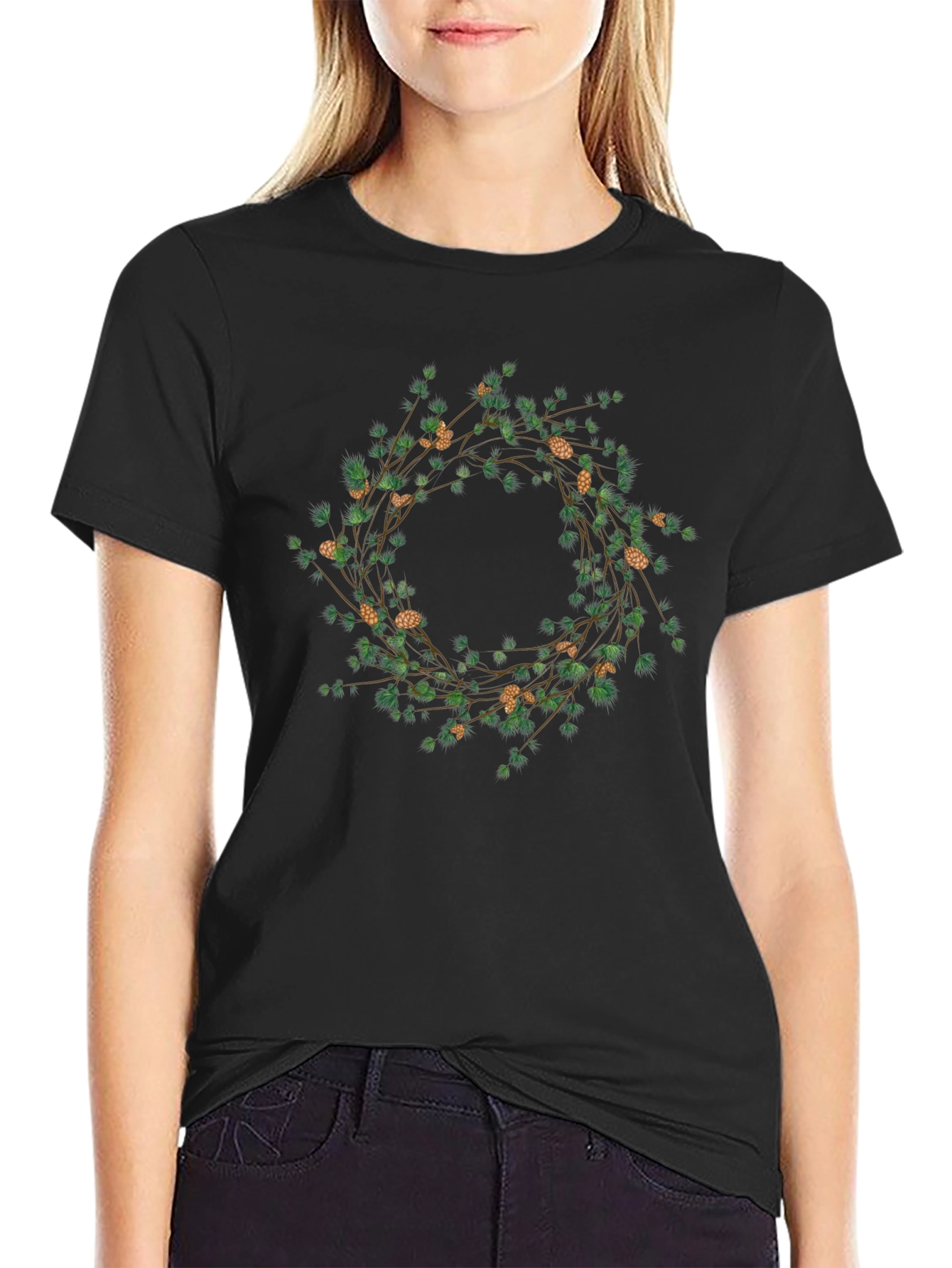 Botanical Wreath Graphic Tee - Black