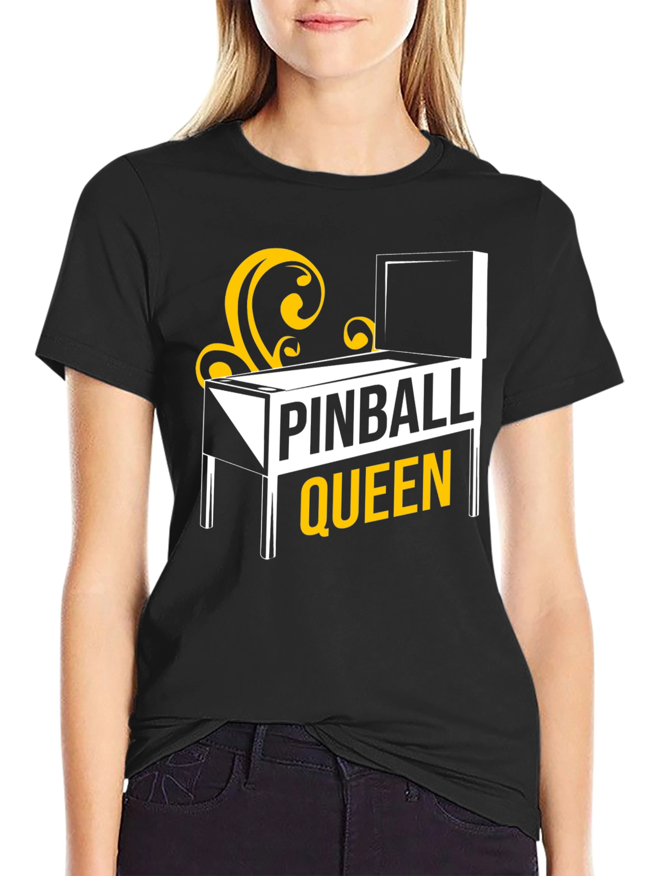 Pinball Queen Graphic T-Shirt - Black Cotton Tee