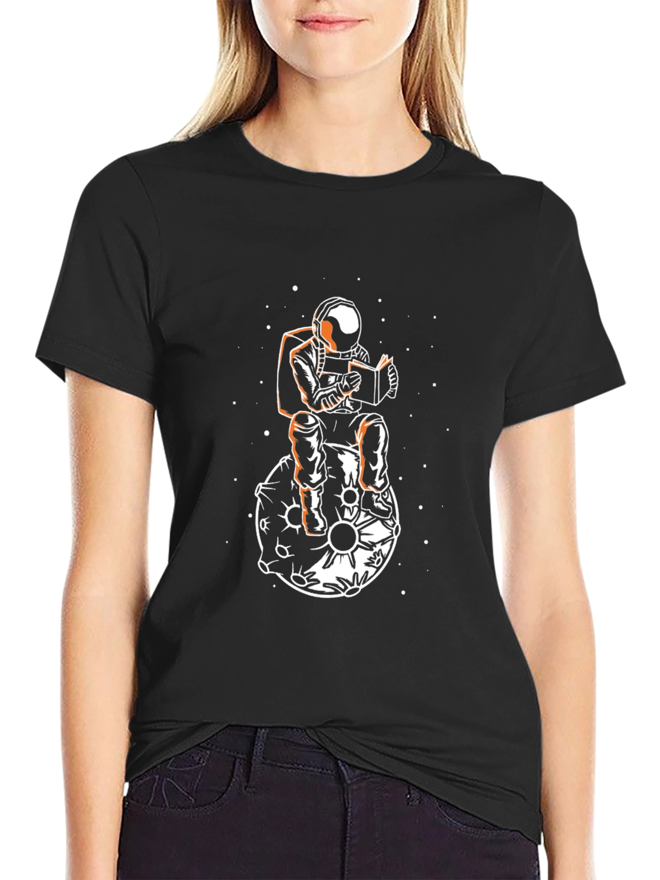 Astronaut Reading on Moon Graphic T-Shirt