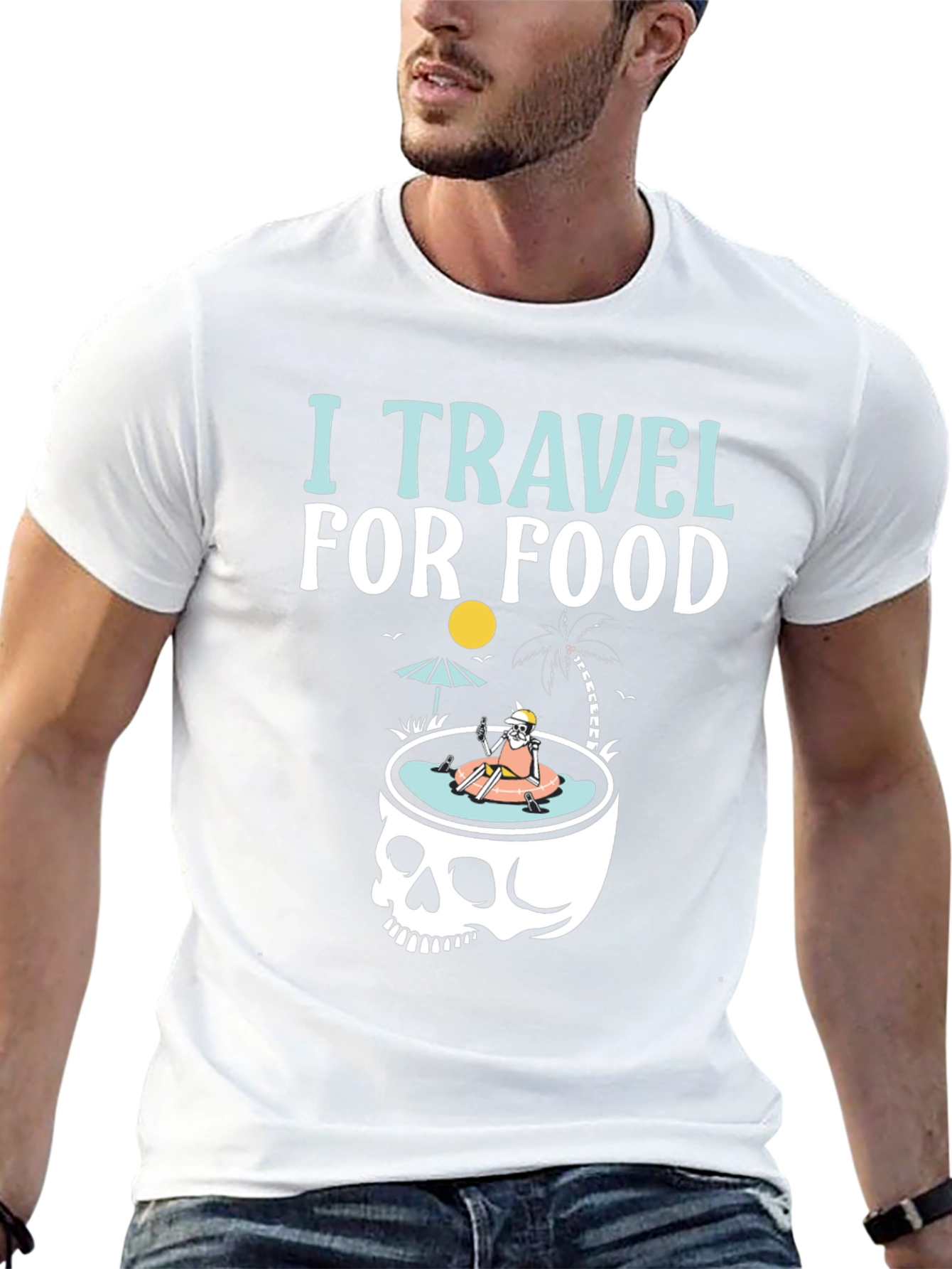 I Travel for Food T-Shirt Skull Summer Pool