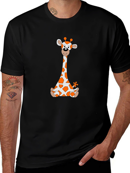 Giraffe Cartoon T-Shirt - Black Cotton Tee