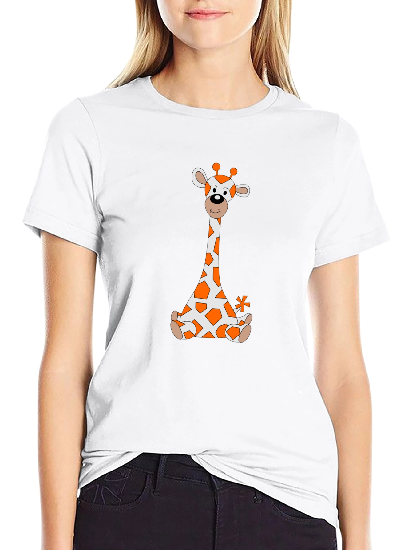 Giraffe Cartoon T-Shirt - Black Cotton Tee