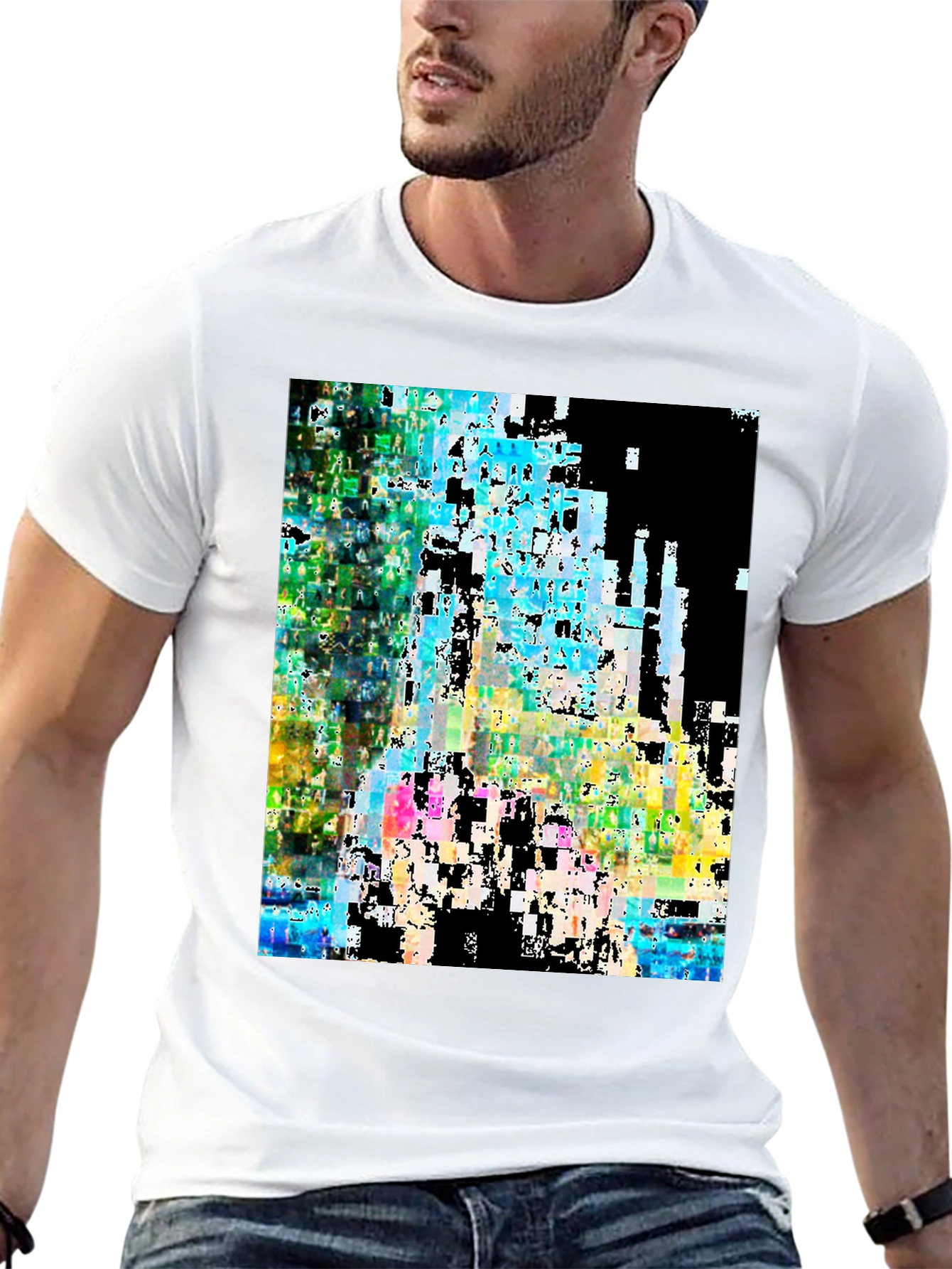 Abstract Glitch Art Black T-Shirt