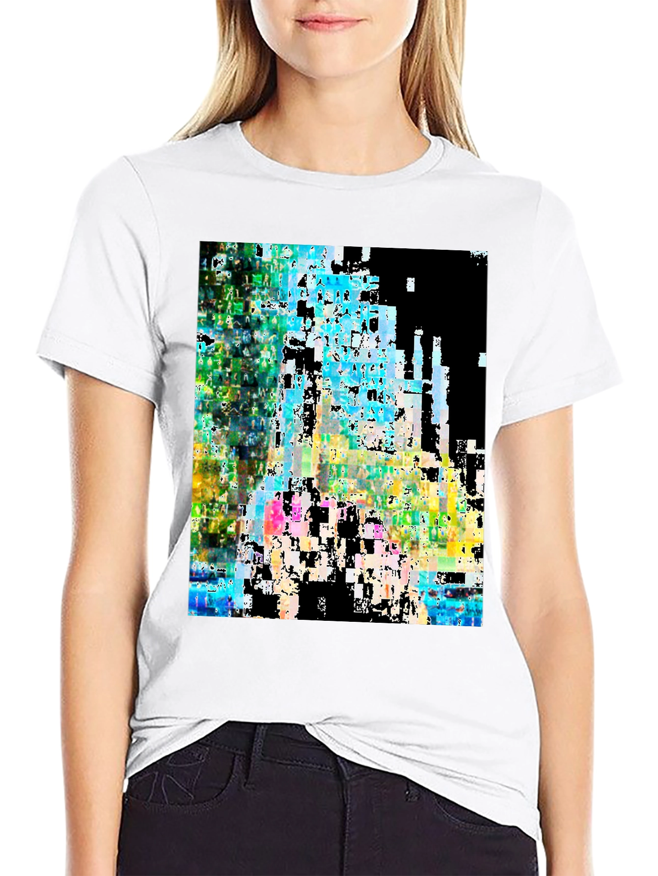 Abstract Glitch Art Black T-Shirt
