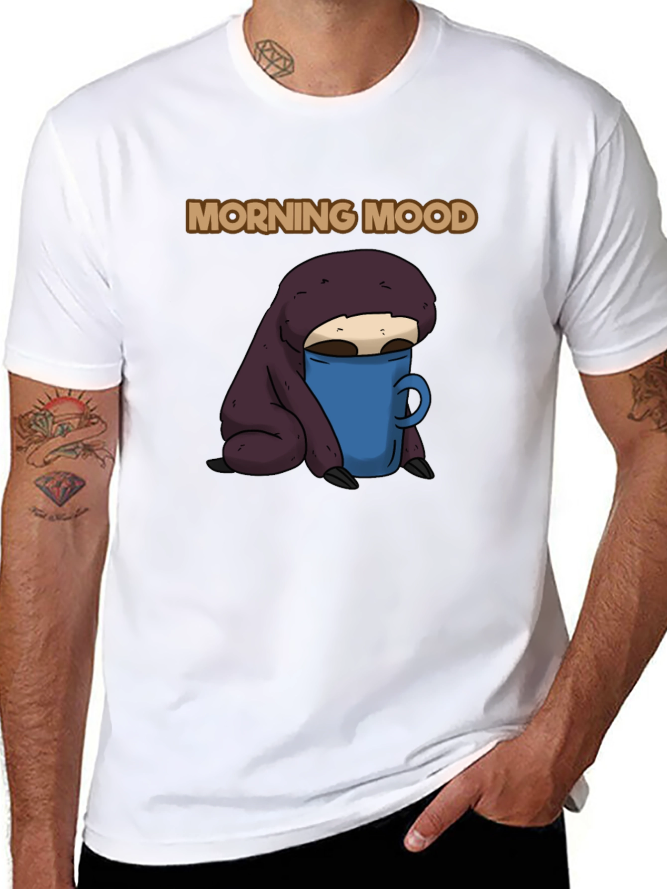 Morning Mood Sloth T-Shirt - Coffee Lover Tee