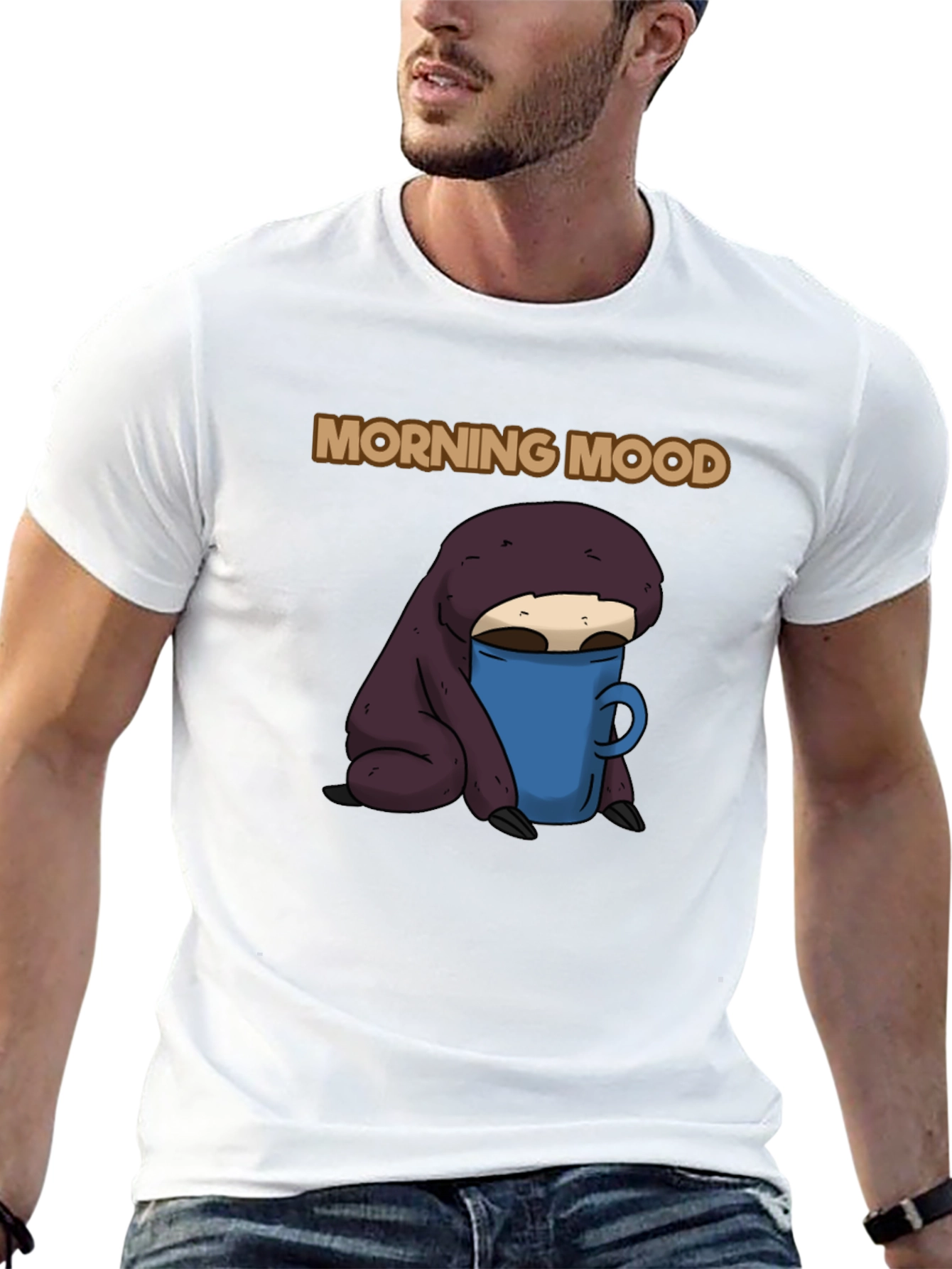 Morning Mood Sloth T-Shirt - Coffee Lover Tee