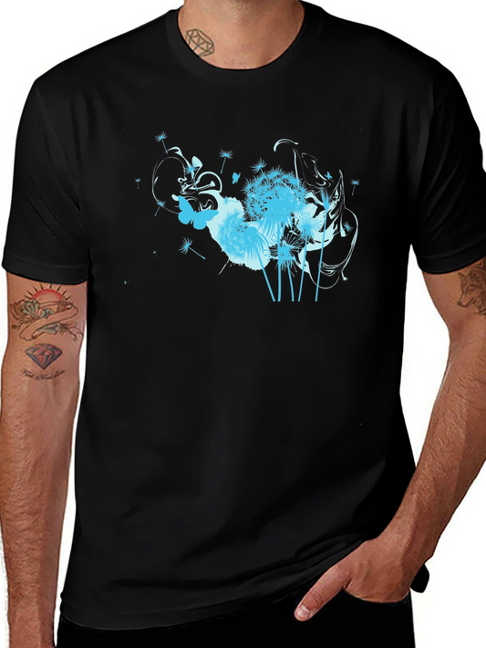 Black T-Shirt with Floral Butterfly Design
