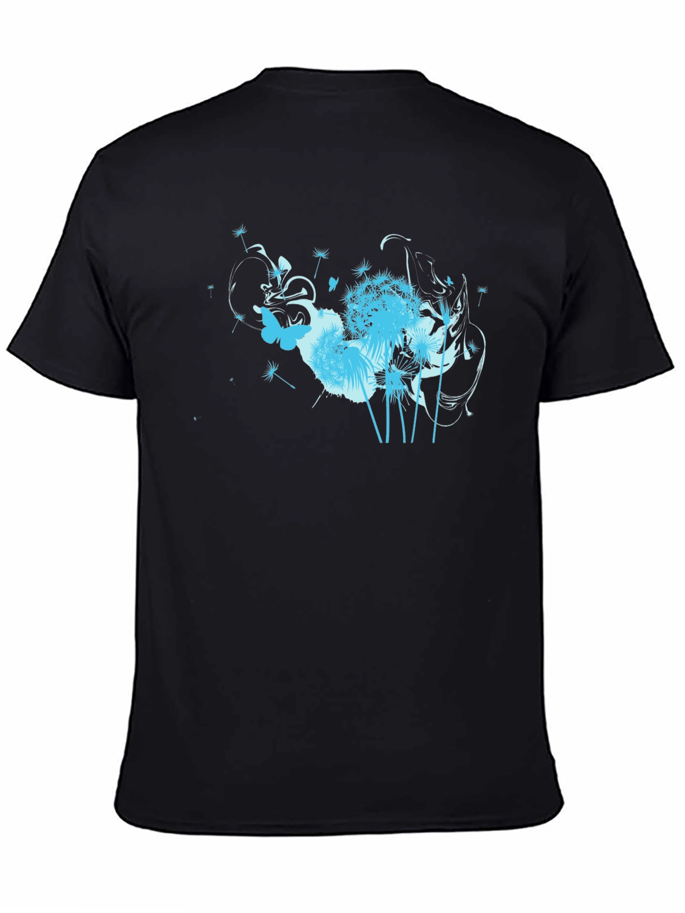 Black T-Shirt with Floral Butterfly Design