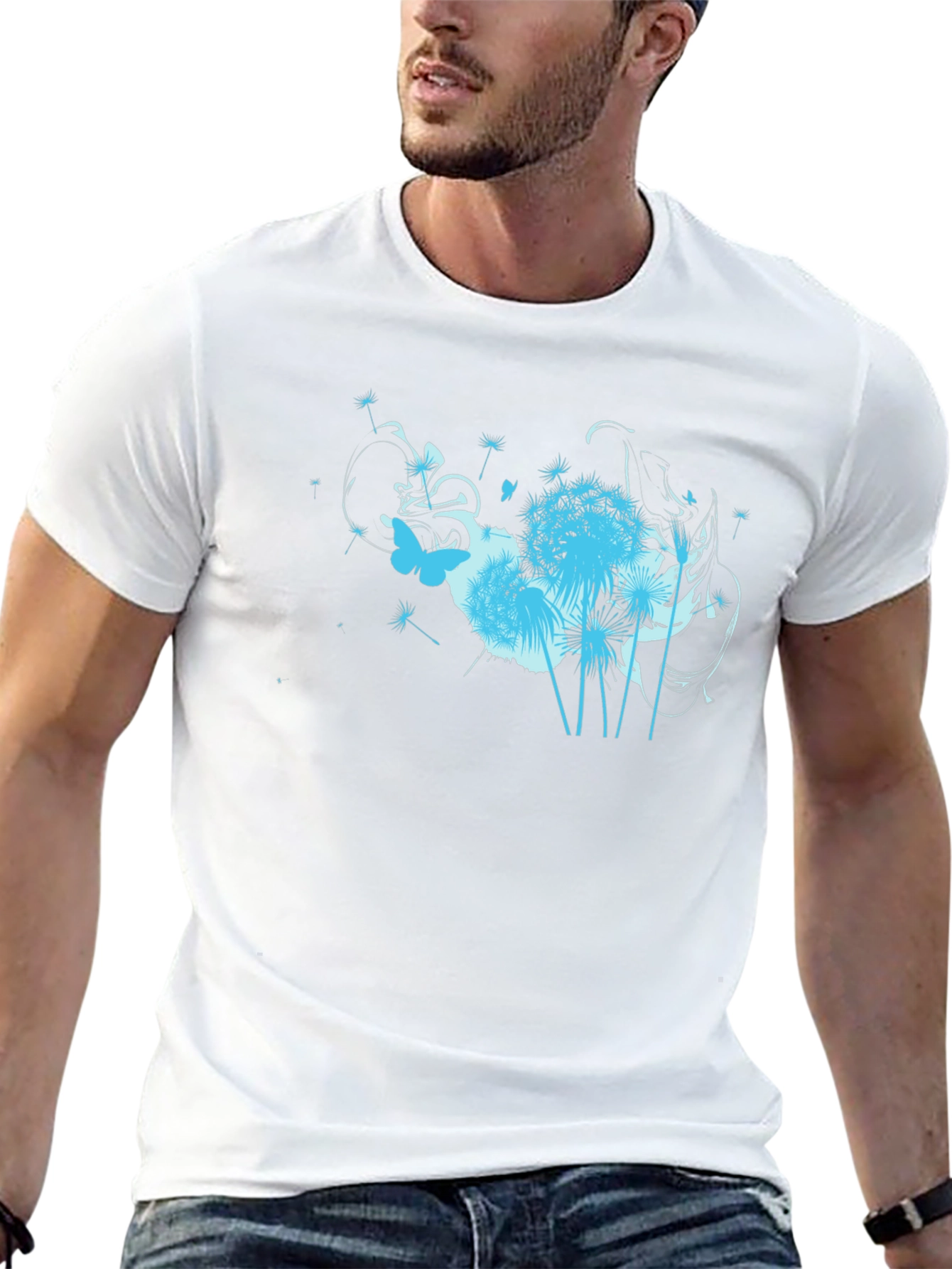 Black T-Shirt with Floral Butterfly Design