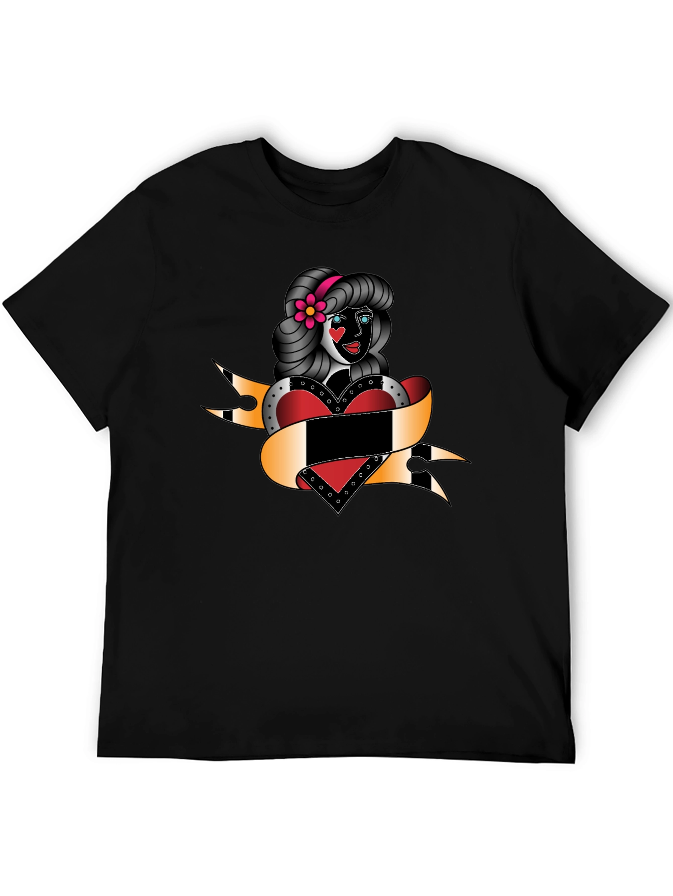 Retro Tattoo Girl Black T-Shirt