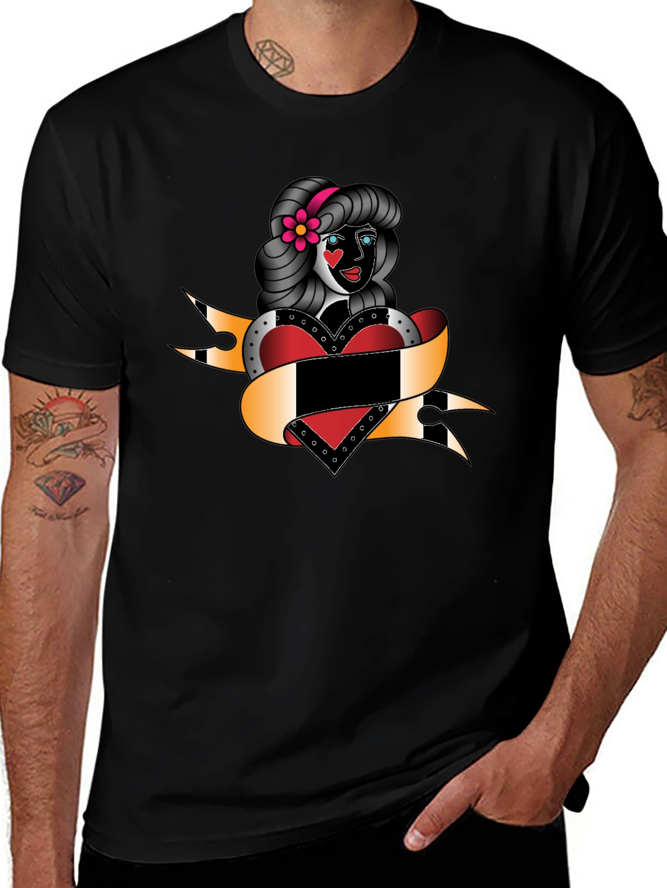 Retro Tattoo Girl Black T-Shirt