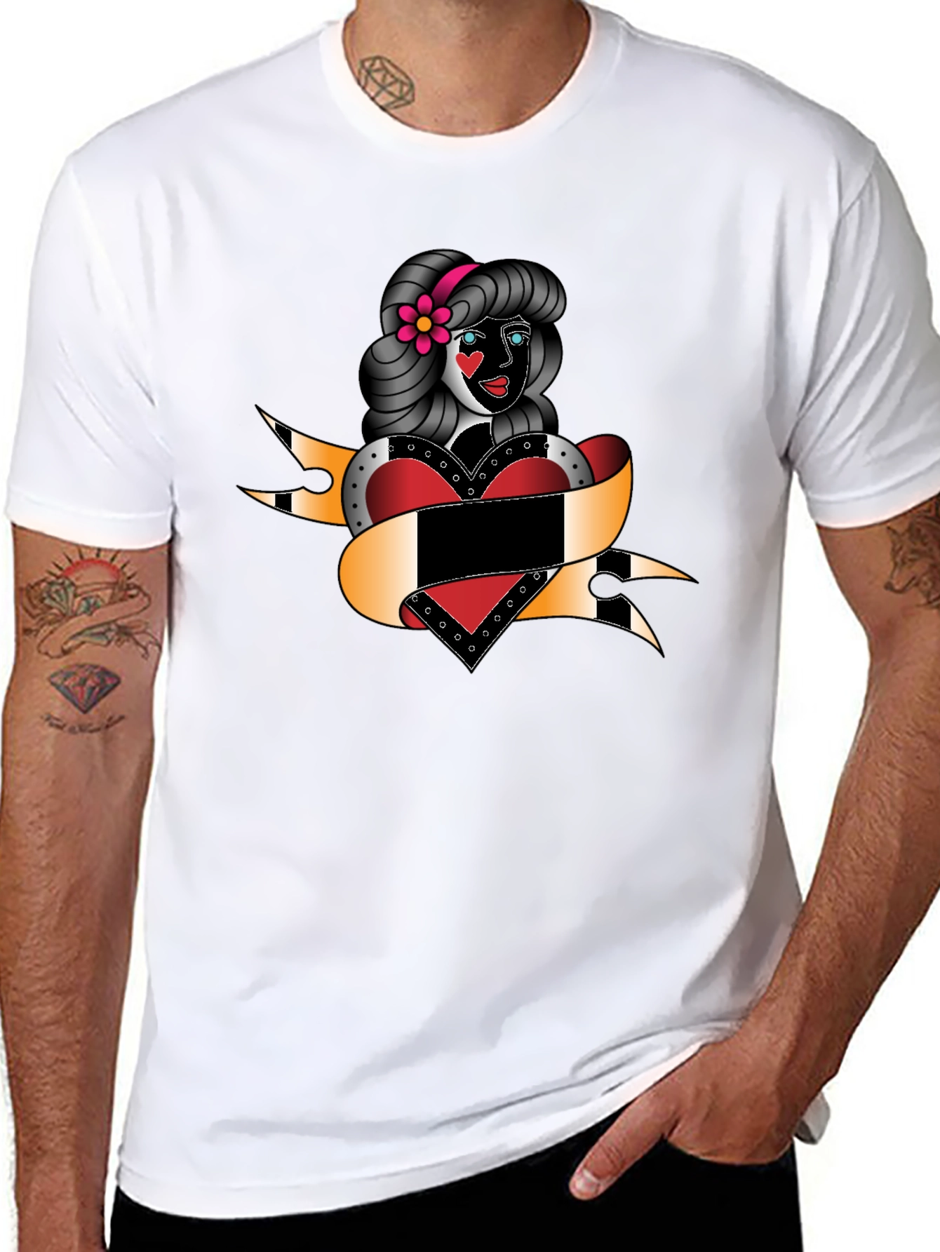 Retro Tattoo Girl Black T-Shirt