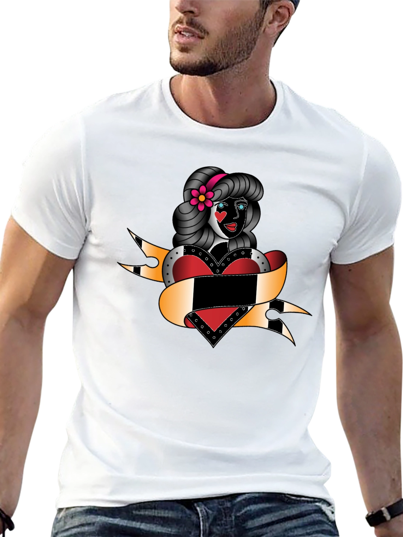 Retro Tattoo Girl Black T-Shirt