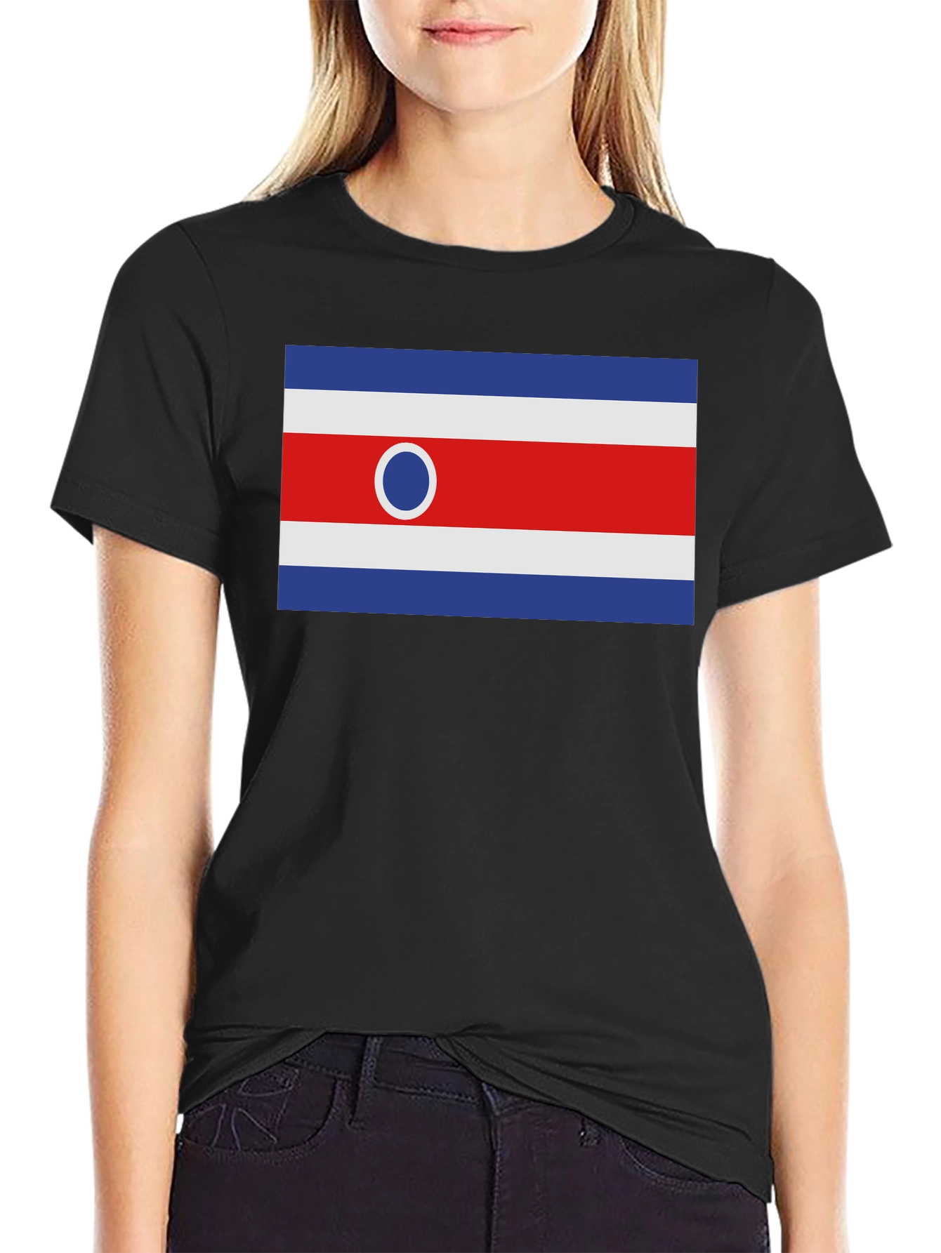 Costa Rica Flag Graphic Tee - Black Cotton T-Shirt
